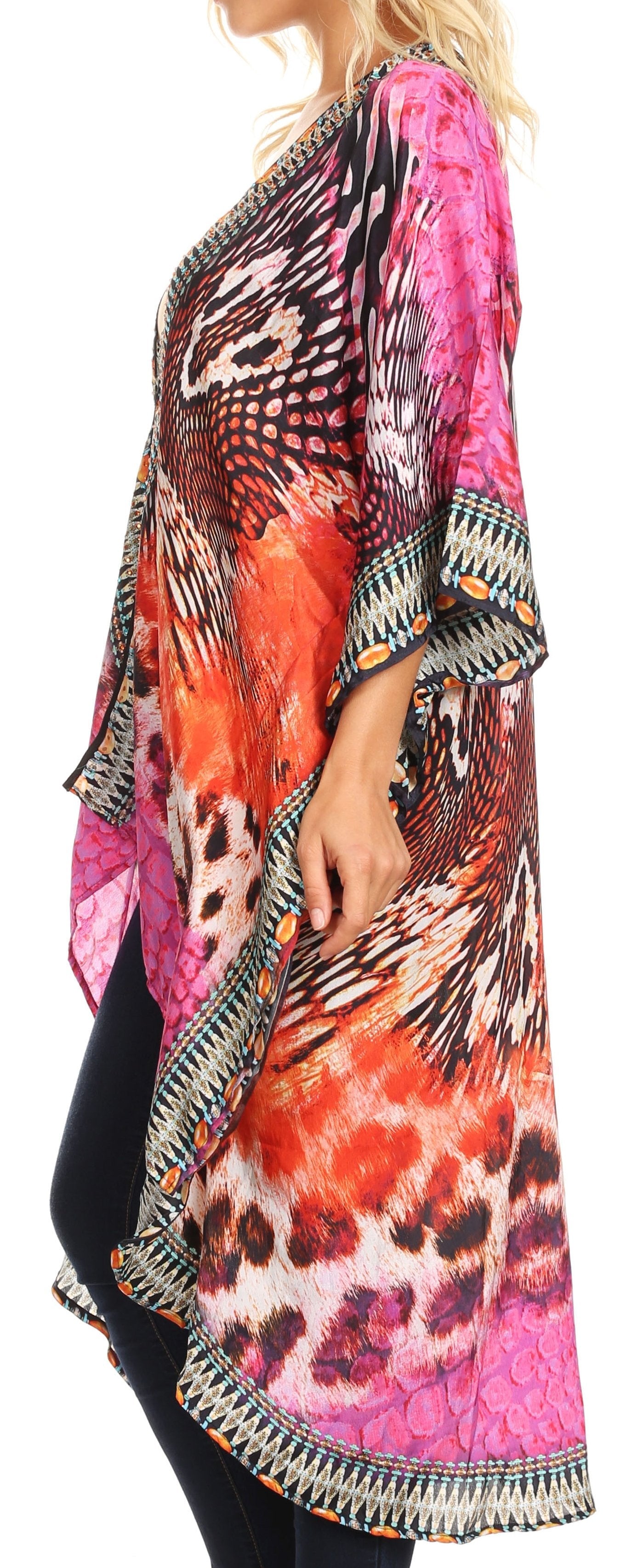 Sakkas - Osiris Embellished Hi Low V-Neck Clasp Beach Cover-Up