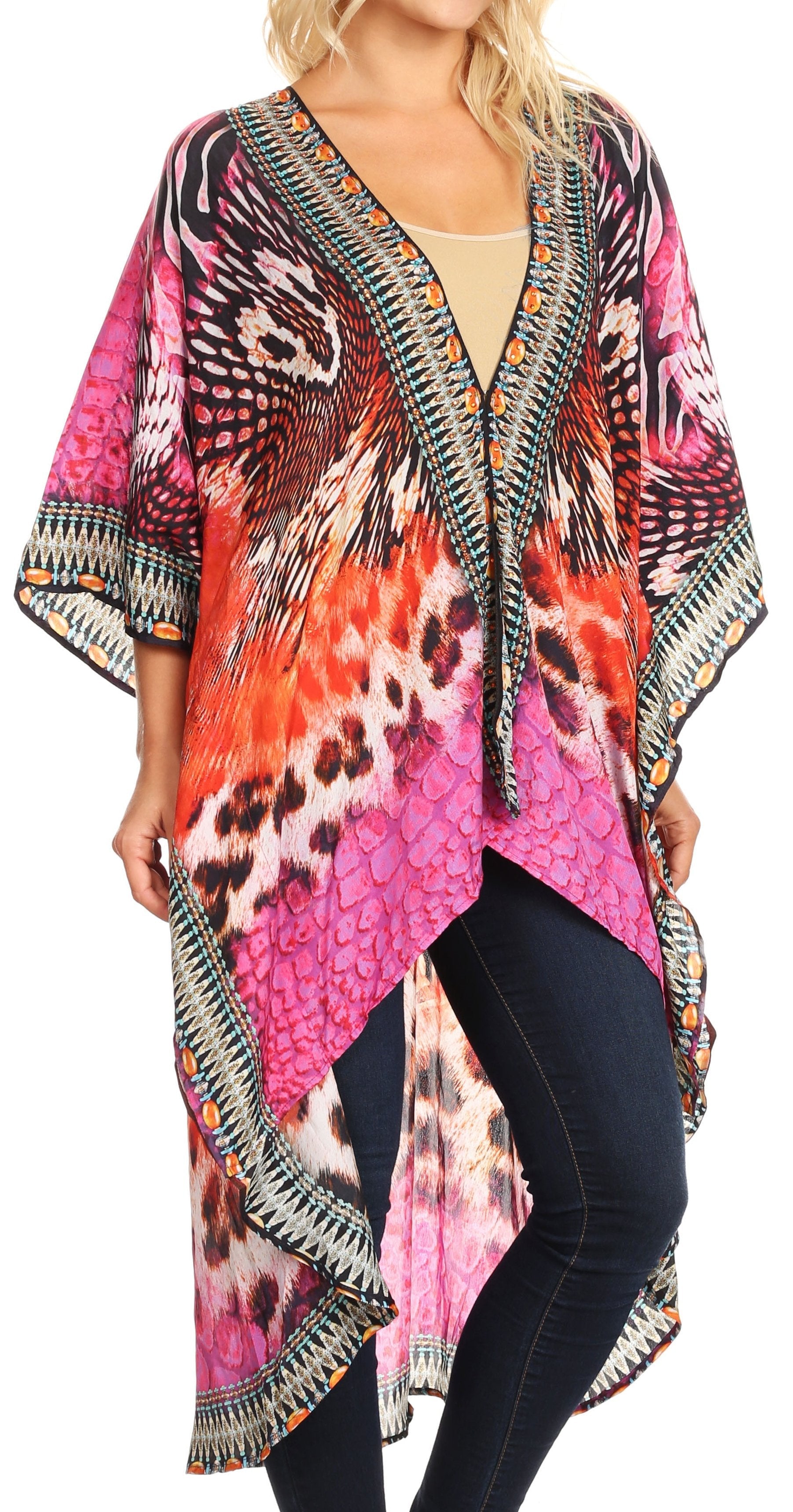 Sakkas - Osiris Embellished Hi Low V-Neck Clasp Beach Cover-Up