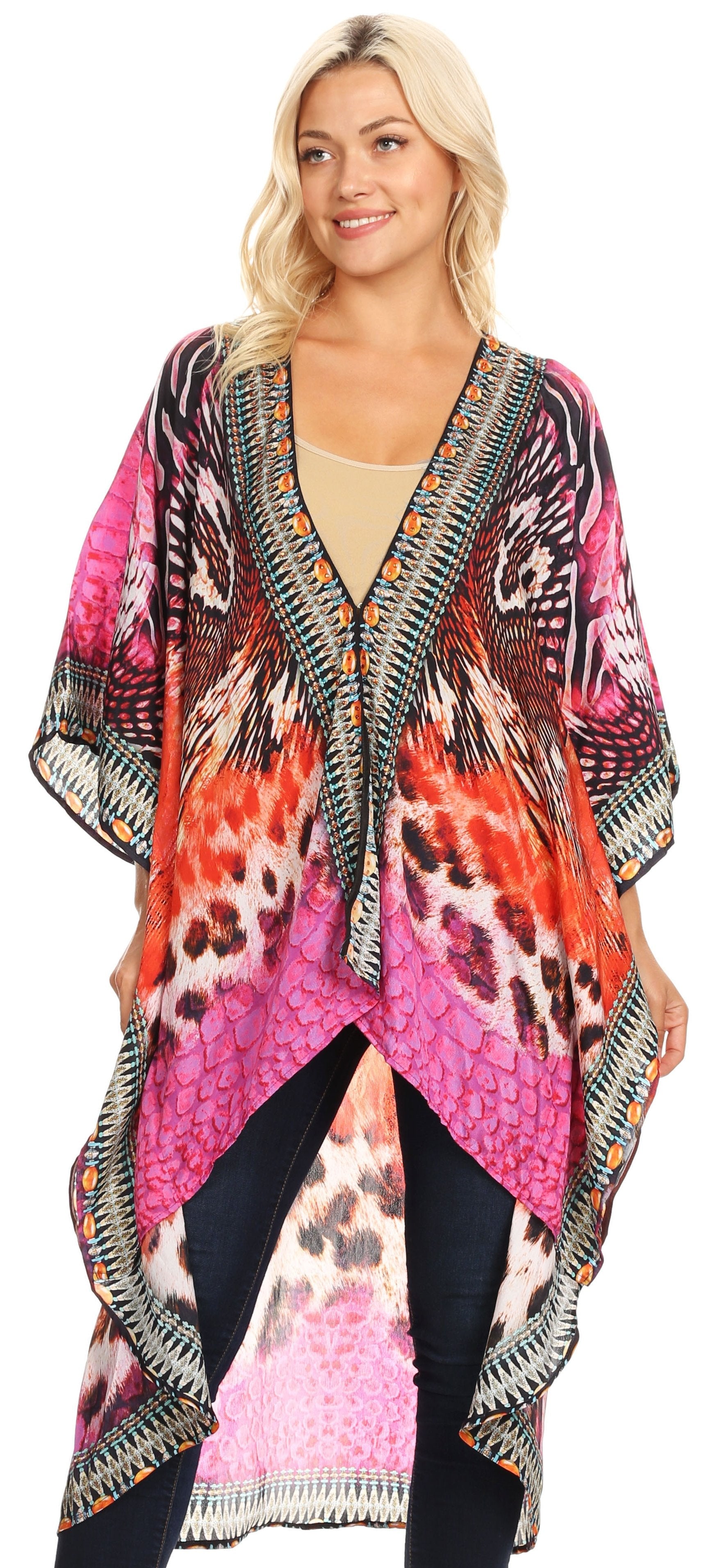 Sakkas - Osiris Embellished Hi Low V-Neck Clasp Beach Cover-Up