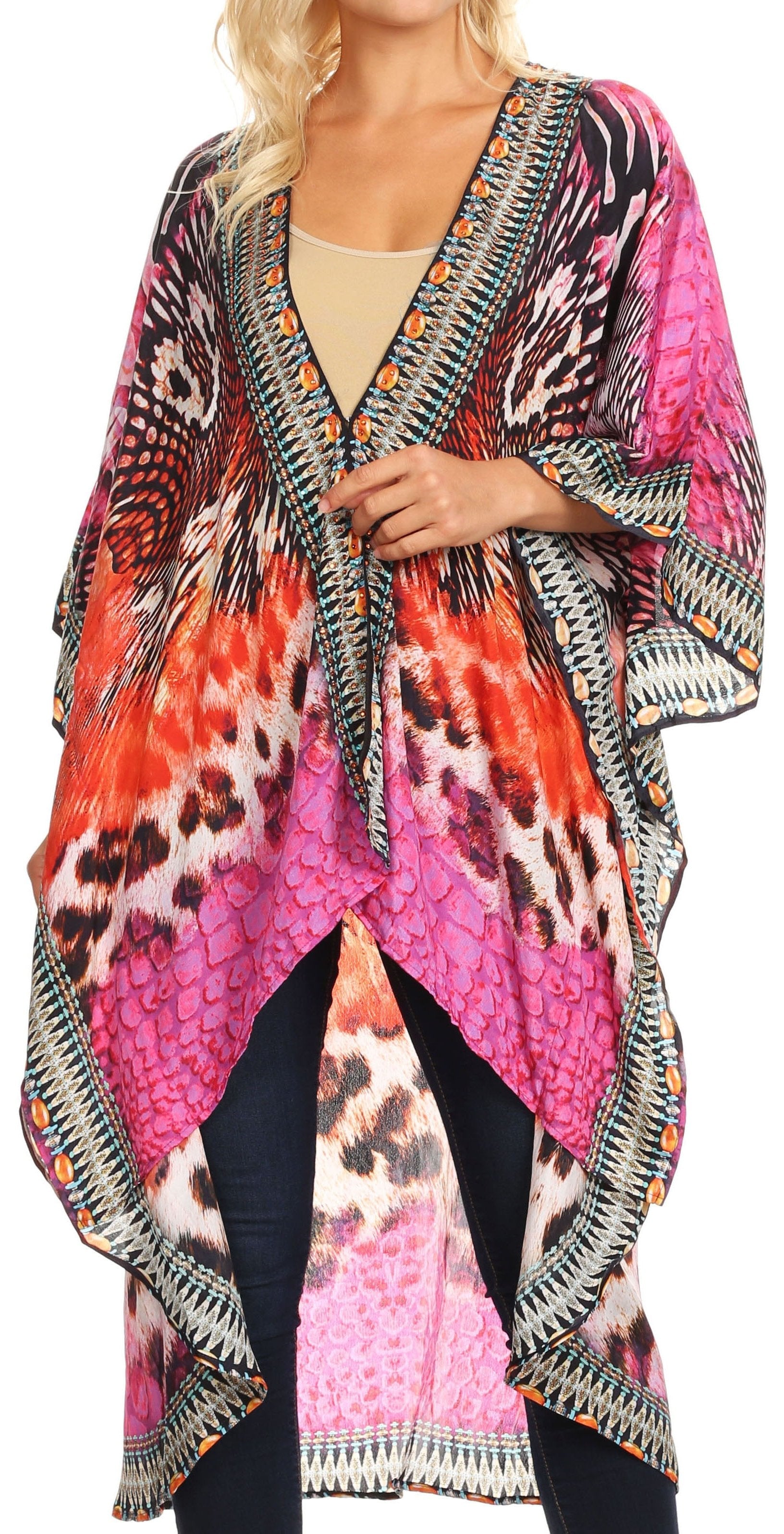 Sakkas - Osiris Embellished Hi Low V-Neck Clasp Beach Cover-Up