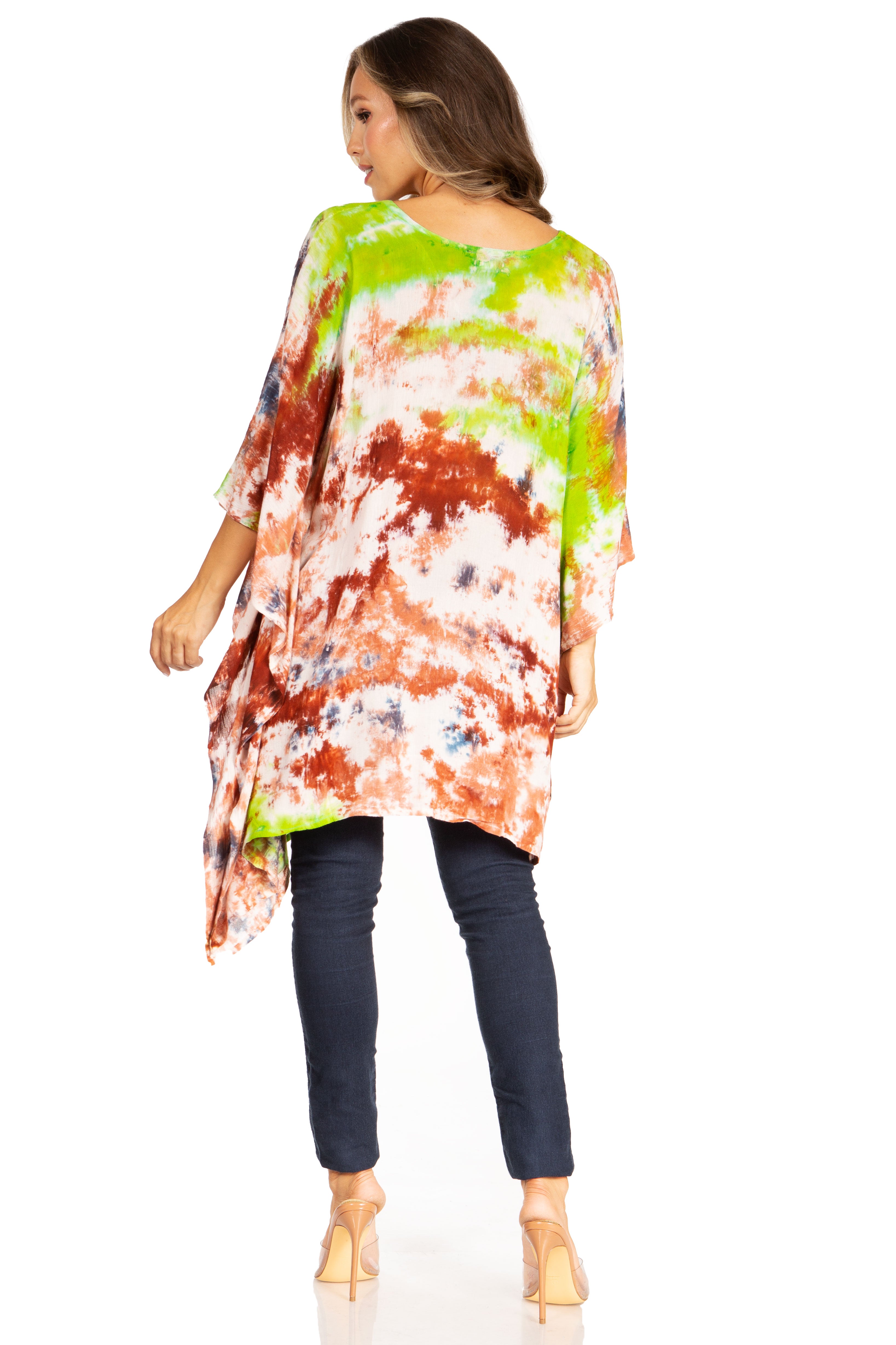 Sakkas - Adalwin Second Tie Dye Desert Sun Circle Poncho Tunic Top Blouse W/Embroidery