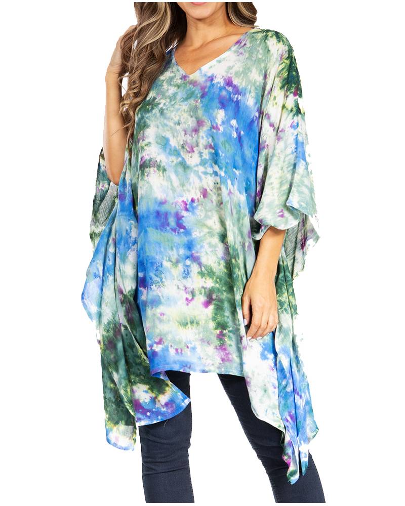 Sakkas - Adalwin Second Tie Dye Desert Sun Circle Poncho Tunic Top Blouse W/Embroidery
