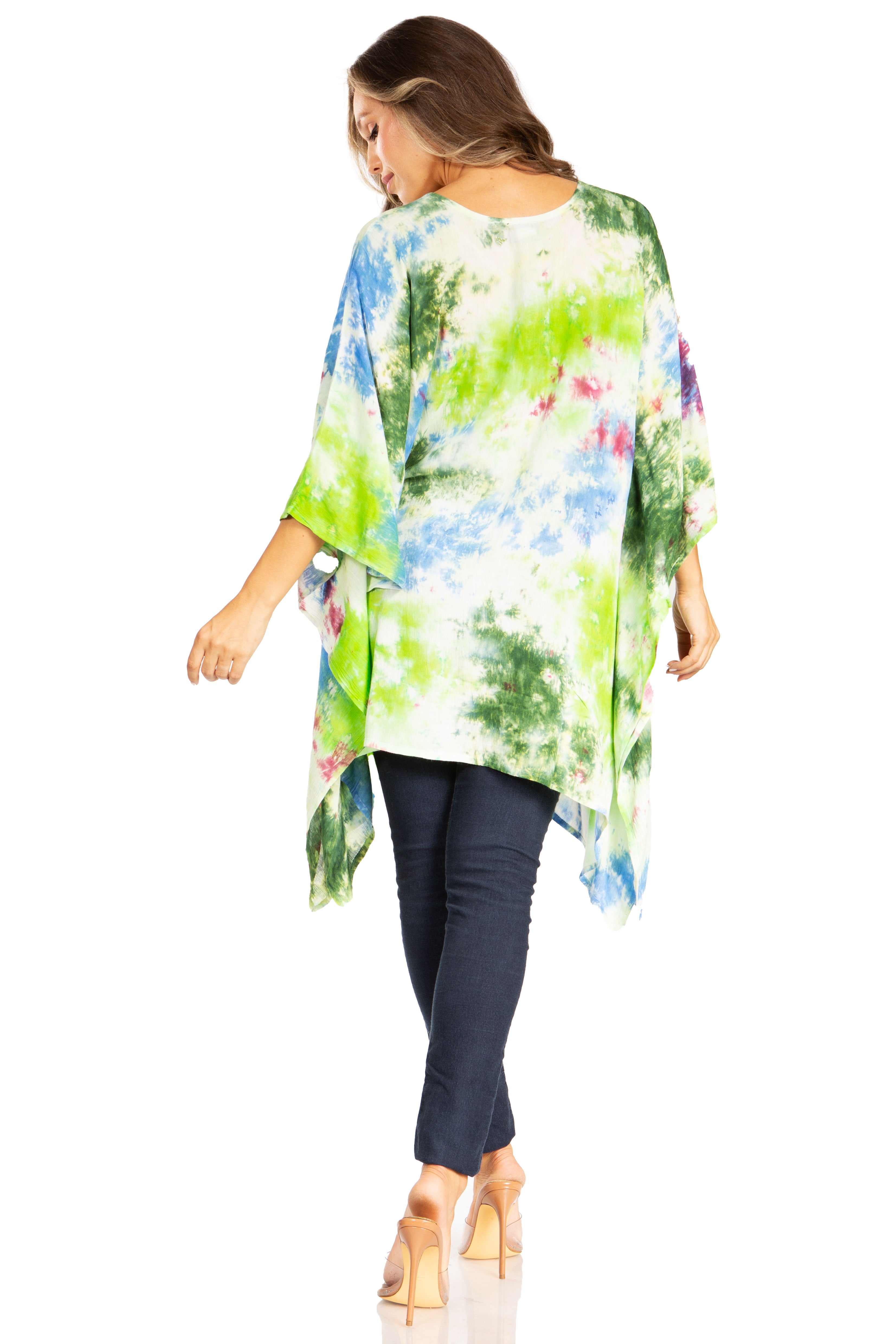 Sakkas - Adalwin Second Tie Dye Desert Sun Circle Poncho Tunic Top Blouse W/Embroidery