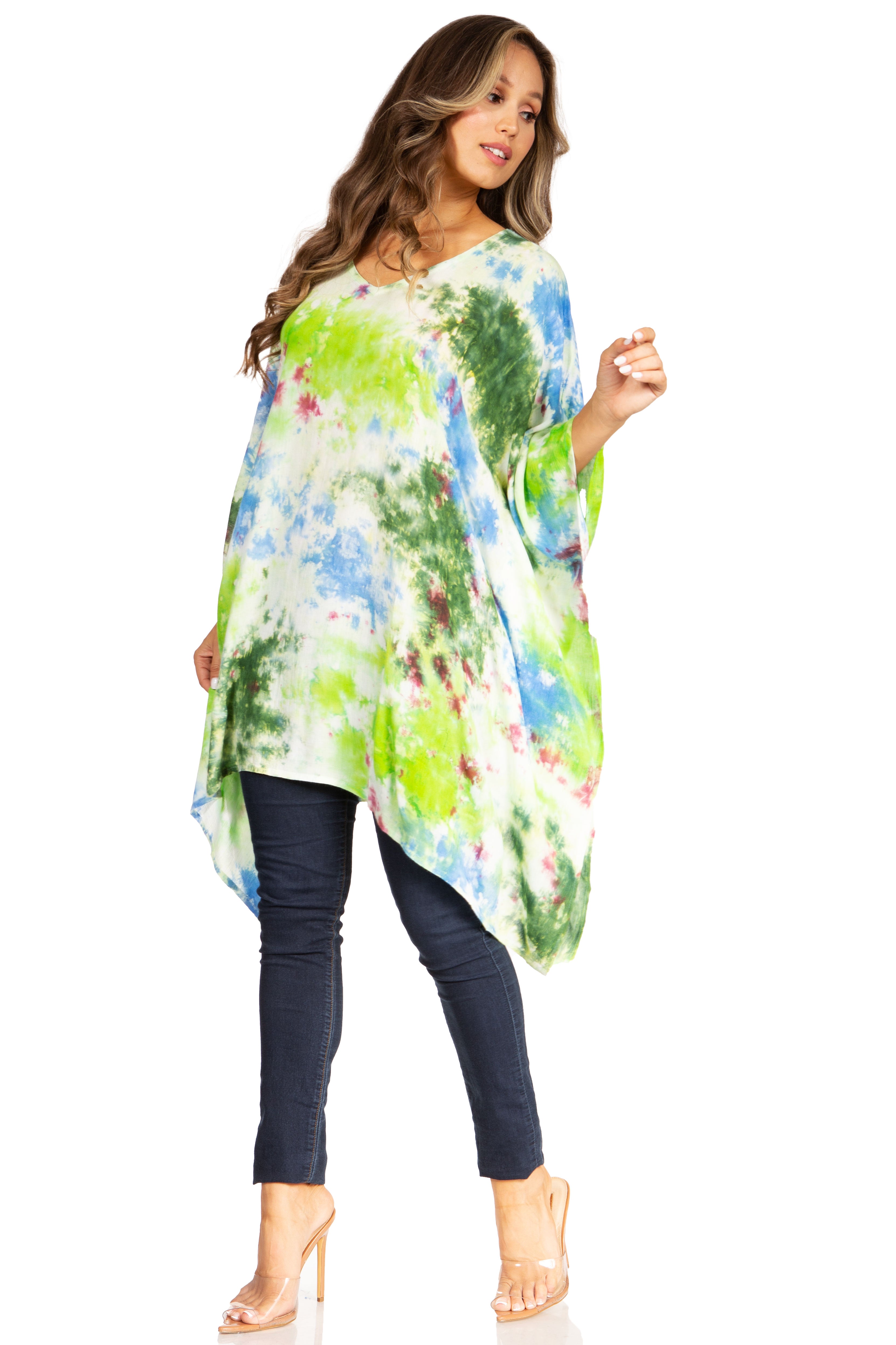 Sakkas - Adalwin Second Tie Dye Desert Sun Circle Poncho Tunic Top Blouse W/Embroidery