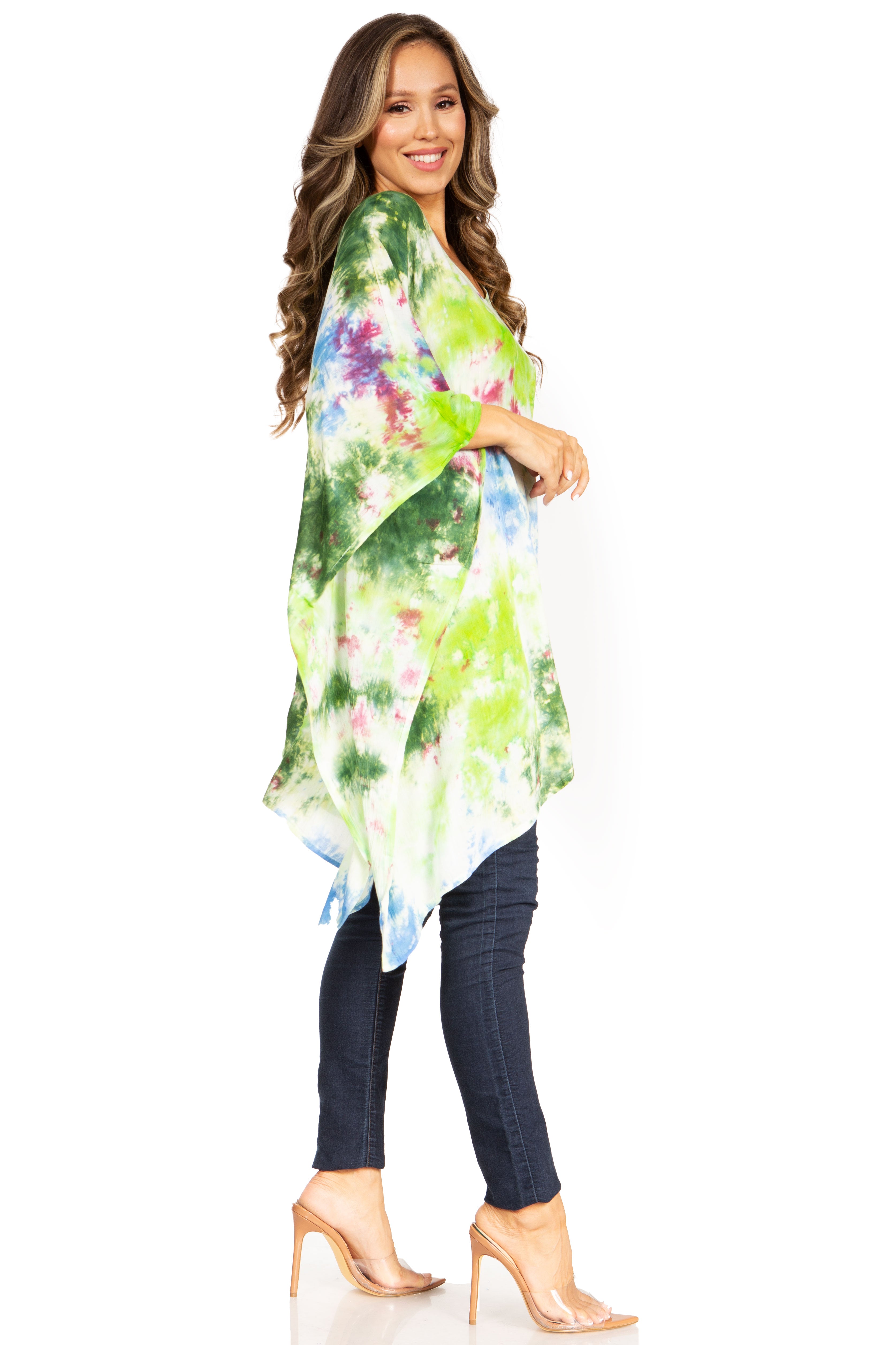 Sakkas - Adalwin Second Tie Dye Desert Sun Circle Poncho Tunic Top Blouse W/Embroidery