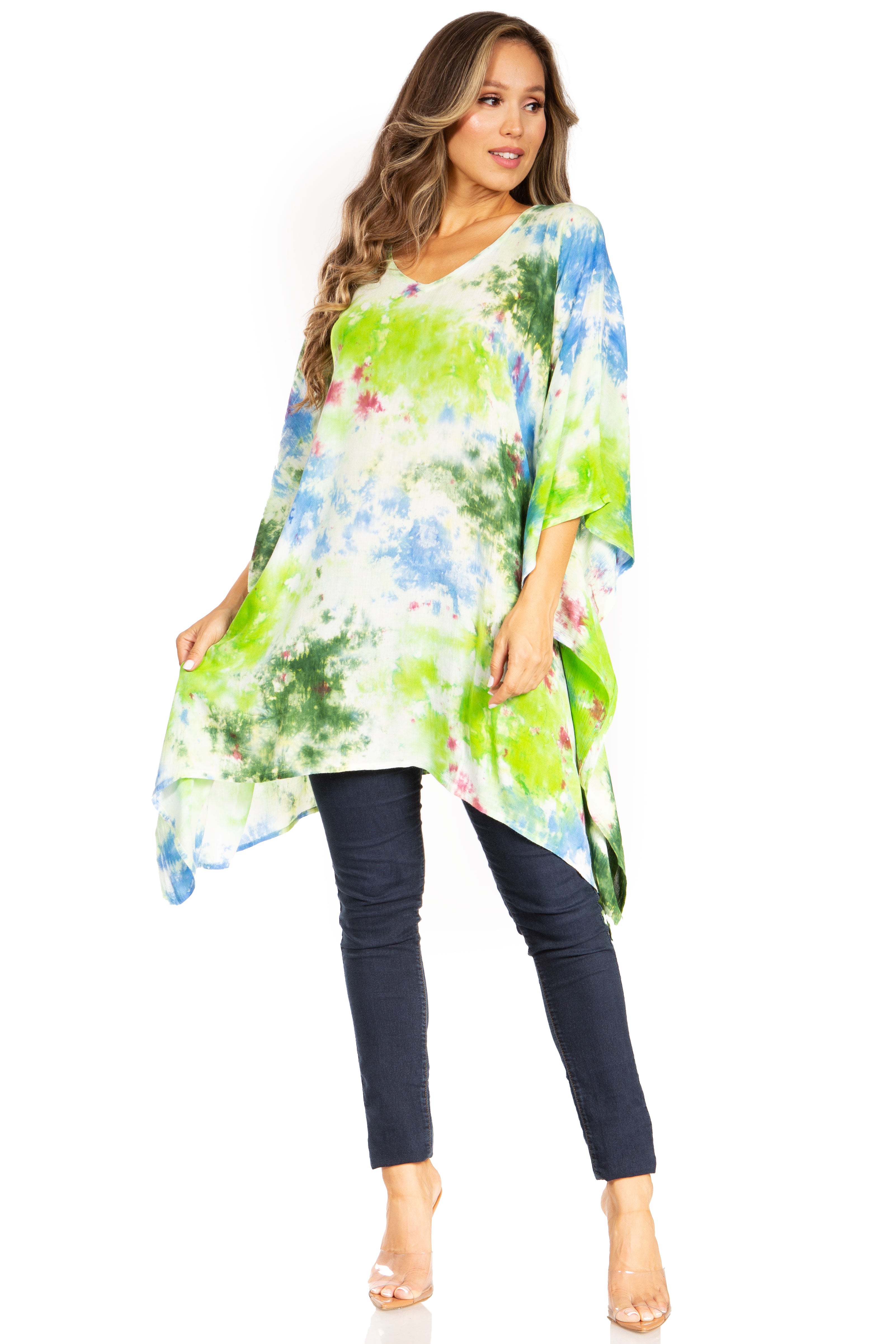 Sakkas - Adalwin Second Tie Dye Desert Sun Circle Poncho Tunic Top Blouse W/Embroidery