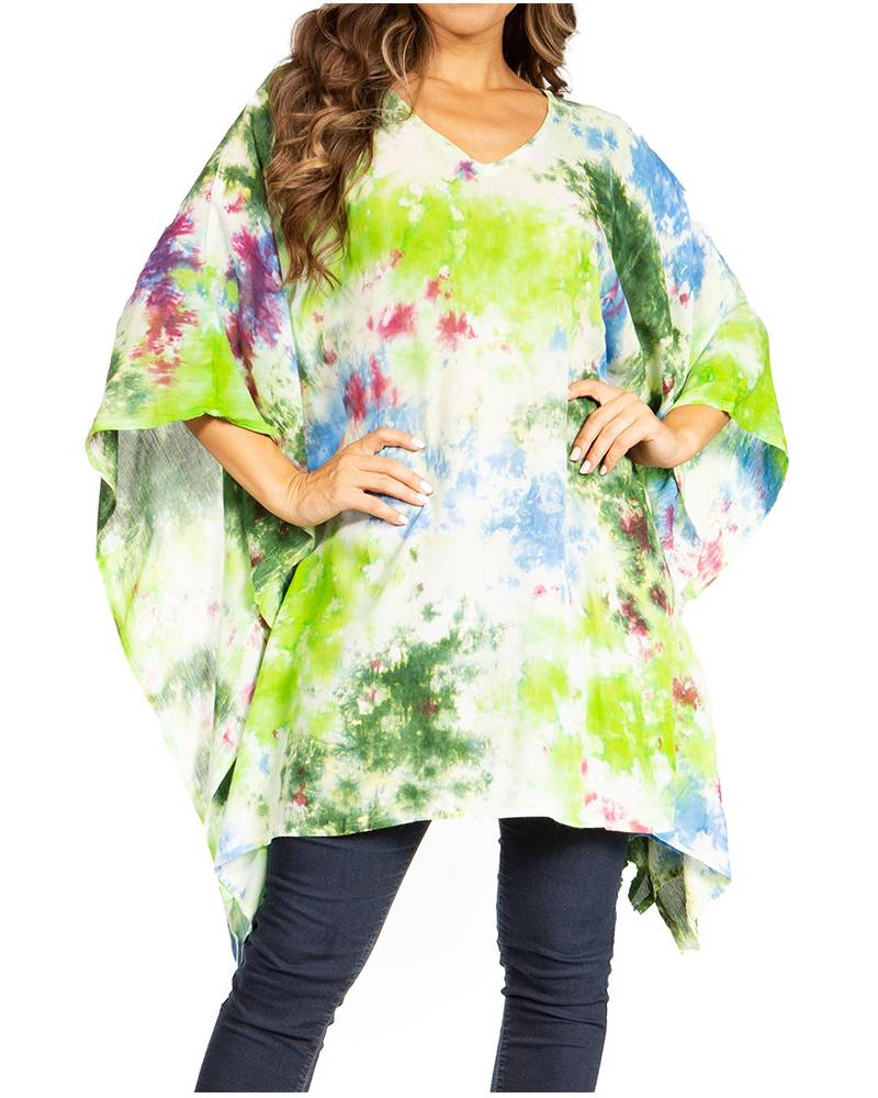 Sakkas - Adalwin Second Tie Dye Desert Sun Circle Poncho Tunic Top Blouse W/Embroidery