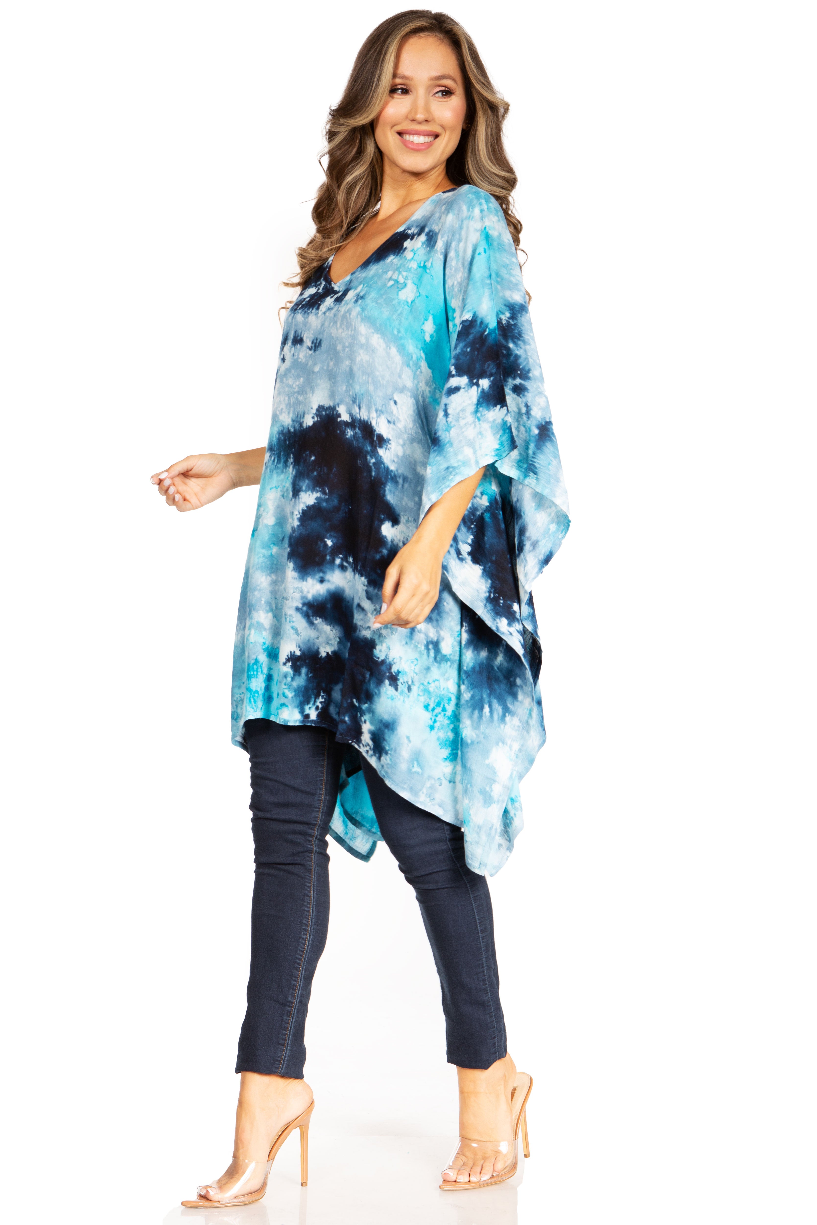 Sakkas - Adalwin Second Tie Dye Desert Sun Circle Poncho Tunic Top Blouse W/Embroidery