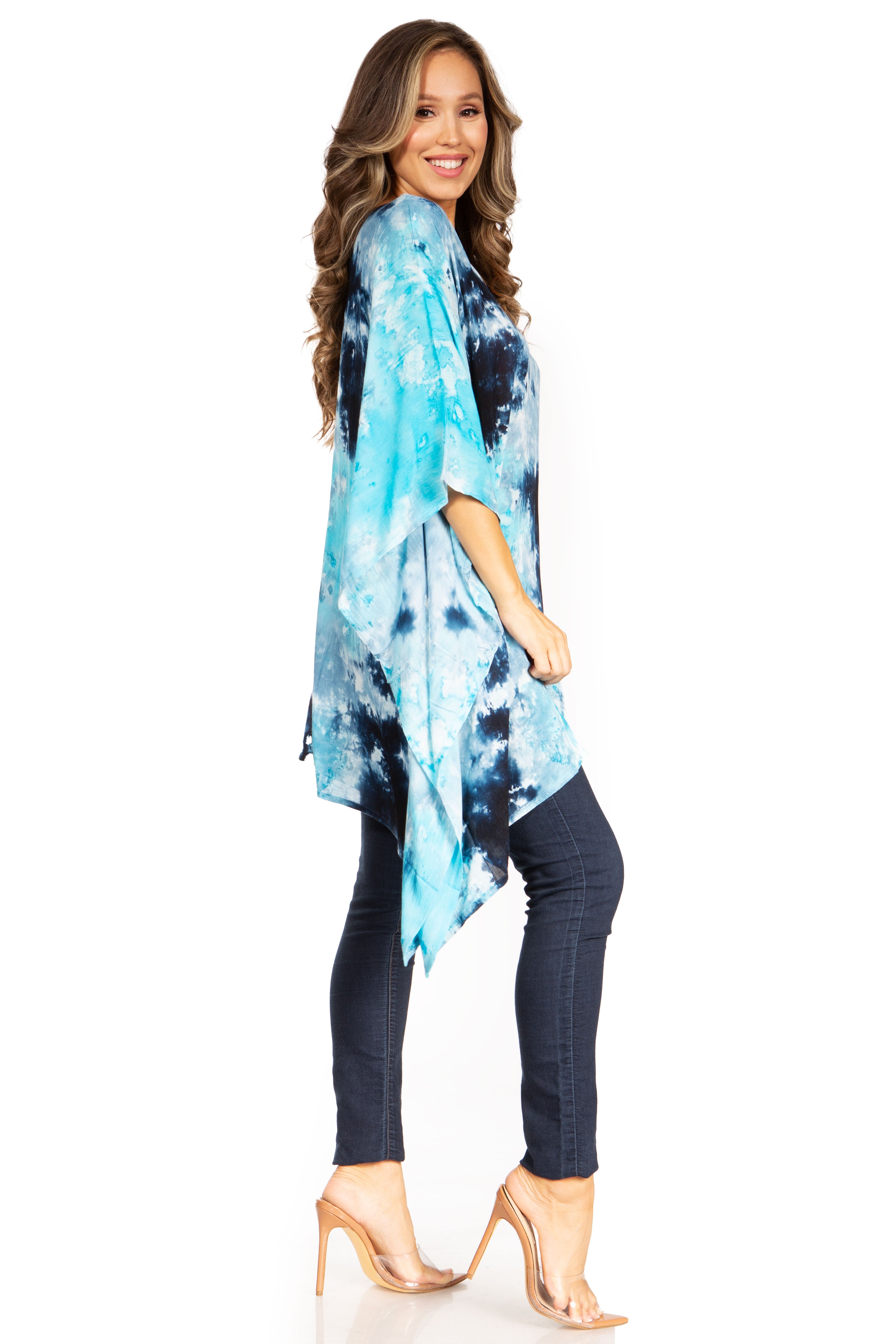 Sakkas - Adalwin Second Tie Dye Desert Sun Circle Poncho Tunic Top Blouse W/Embroidery