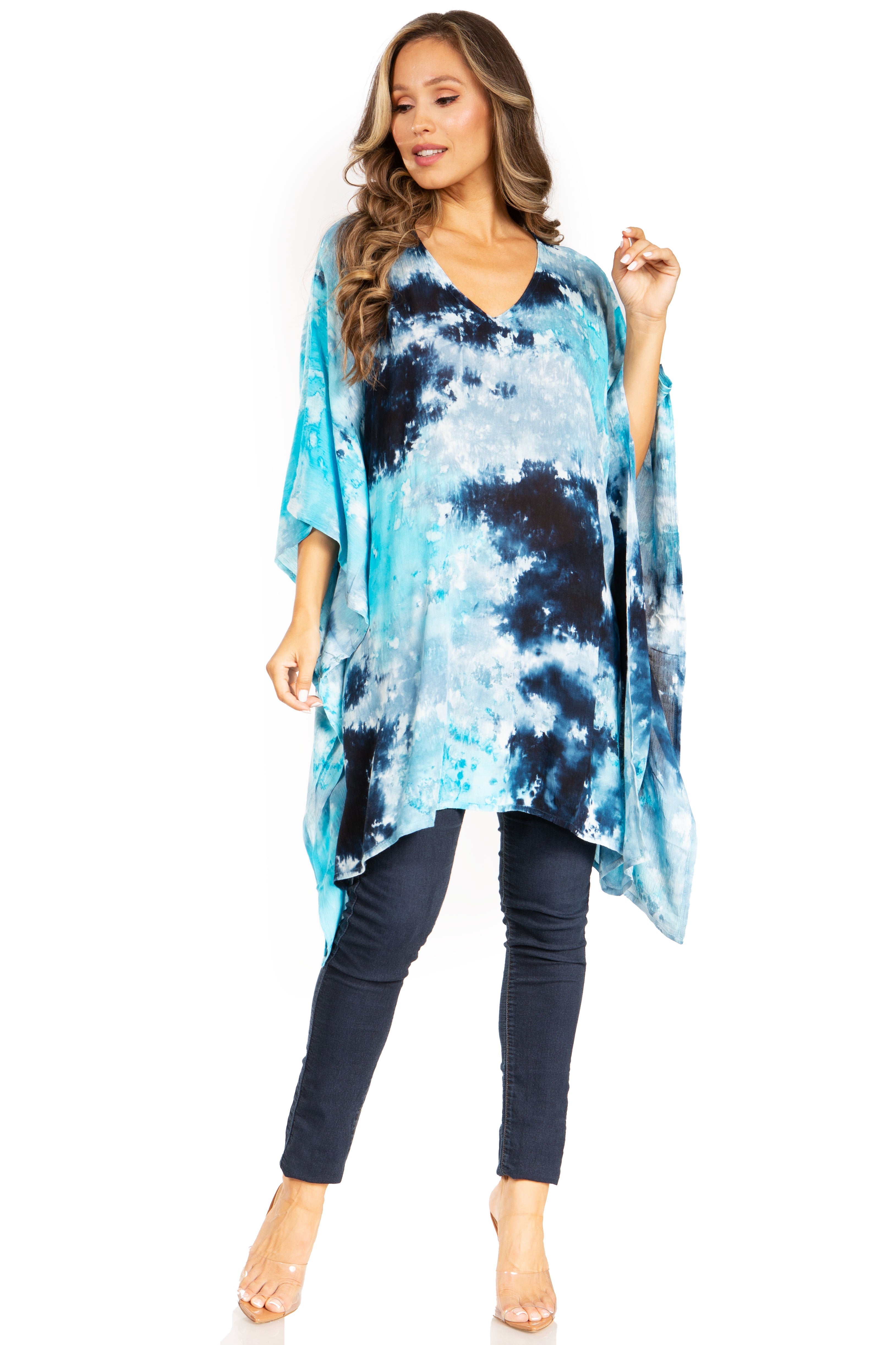 Sakkas - Adalwin Second Tie Dye Desert Sun Circle Poncho Tunic Top Blouse W/Embroidery