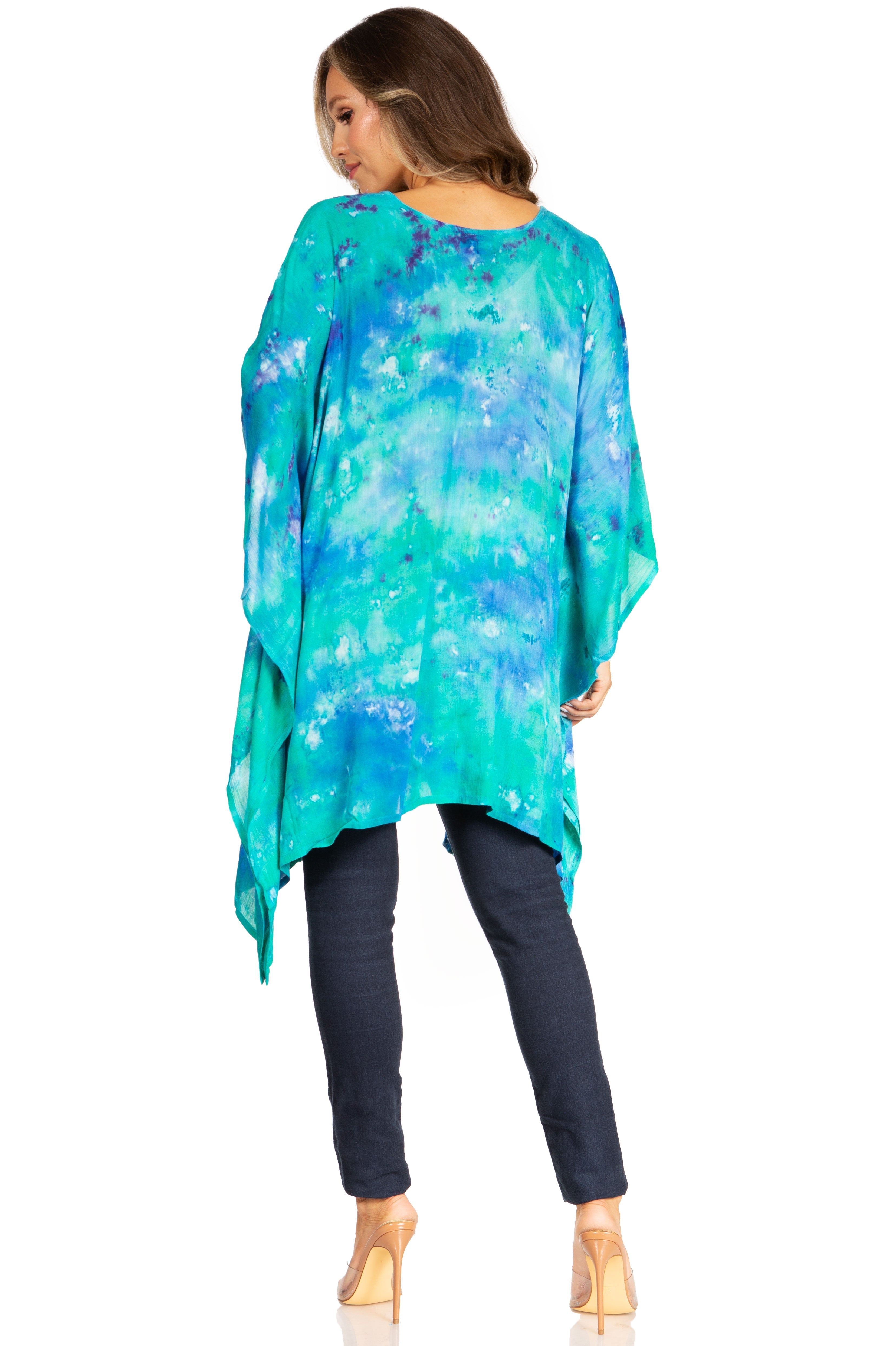 Sakkas - Adalwin Second Tie Dye Desert Sun Circle Poncho Tunic Top Blouse W/Embroidery