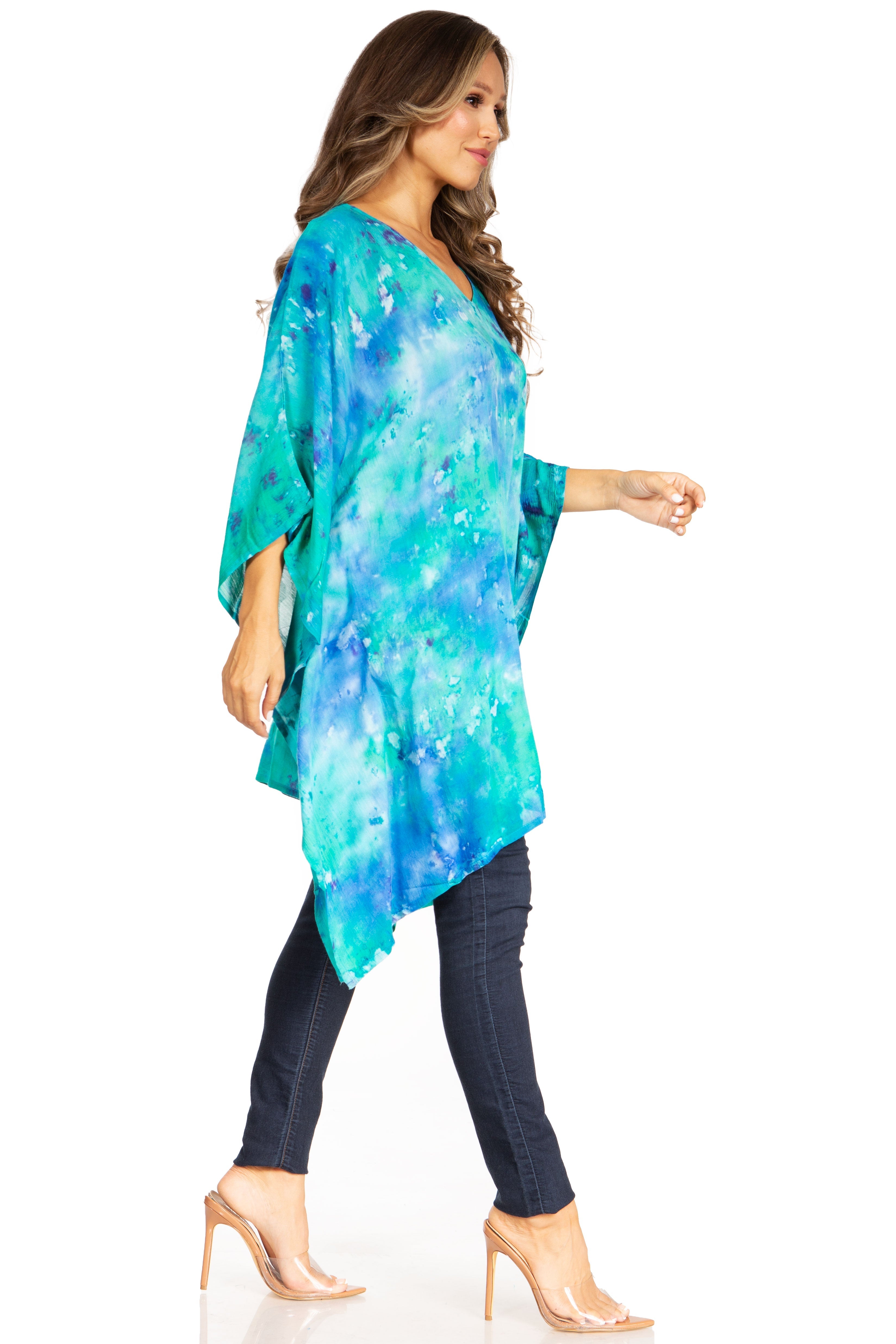 Sakkas - Adalwin Second Tie Dye Desert Sun Circle Poncho Tunic Top Blouse W/Embroidery