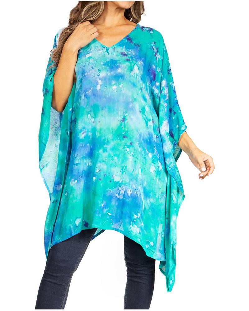 Sakkas - Adalwin Second Tie Dye Desert Sun Circle Poncho Tunic Top Blouse W/Embroidery
