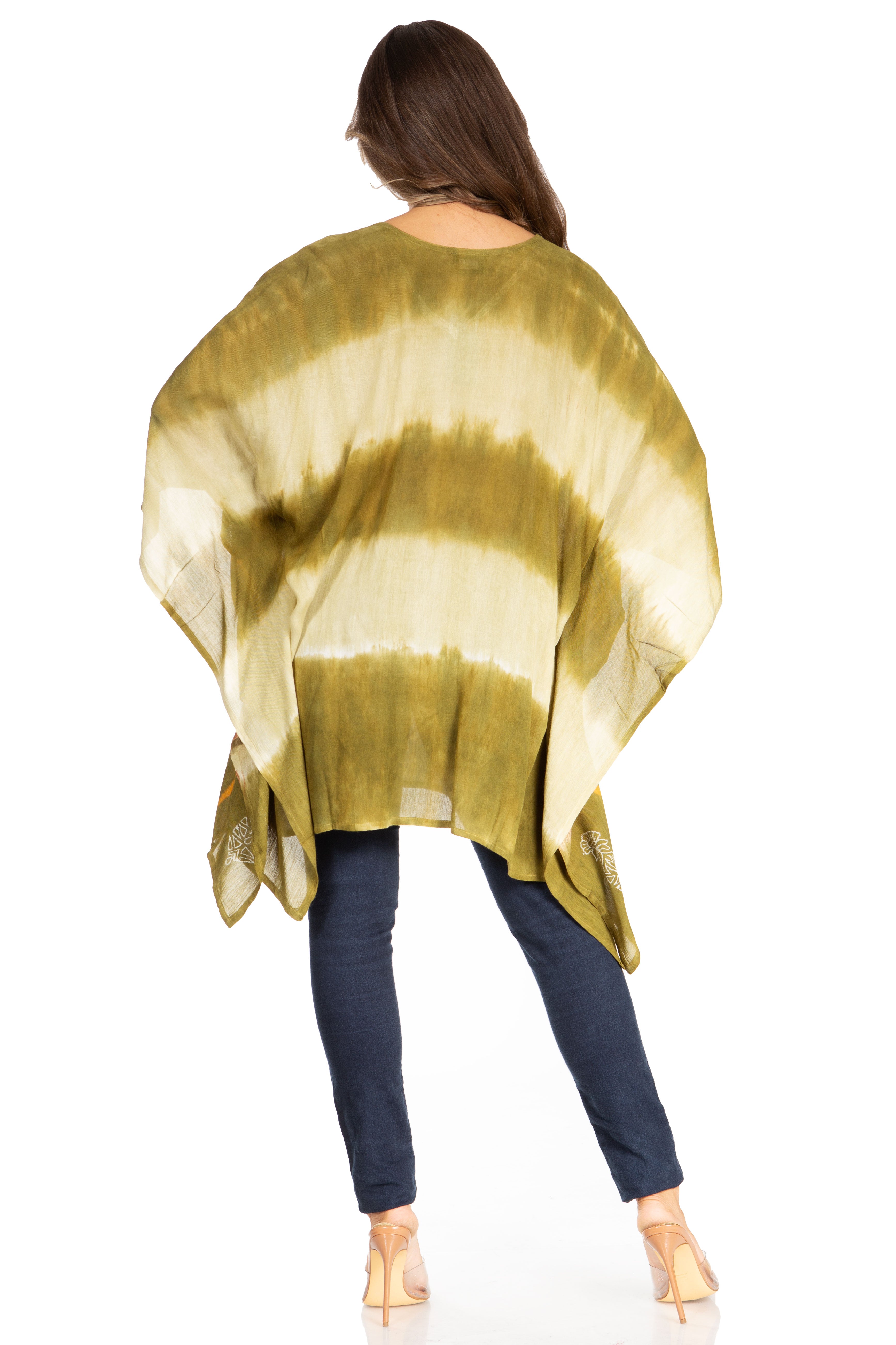 Sakkas - Adalwin Second Tie Dye Desert Sun Circle Poncho Tunic Top Blouse W/Embroidery