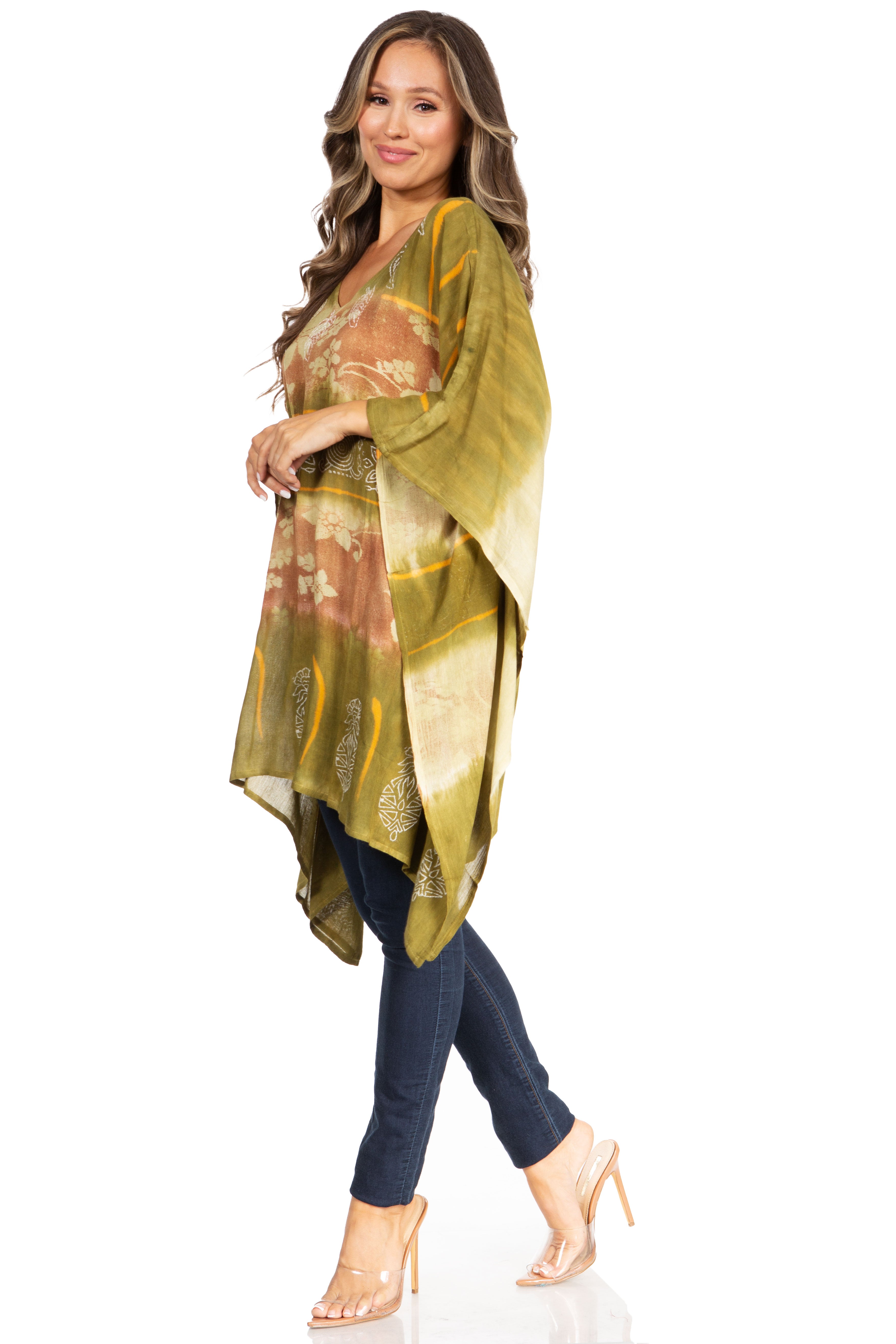 Sakkas - Adalwin Second Tie Dye Desert Sun Circle Poncho Tunic Top Blouse W/Embroidery