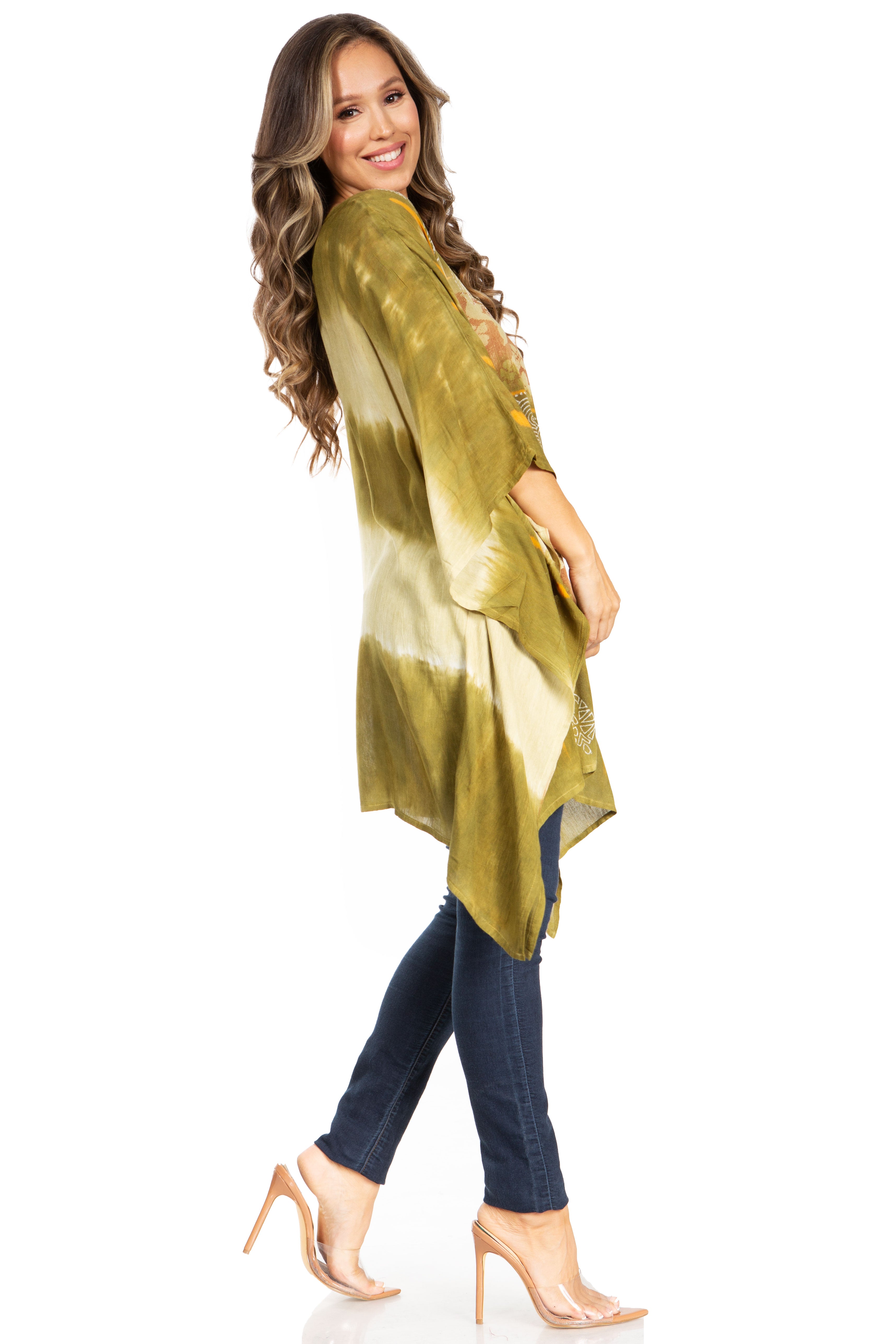 Sakkas - Adalwin Second Tie Dye Desert Sun Circle Poncho Tunic Top Blouse W/Embroidery