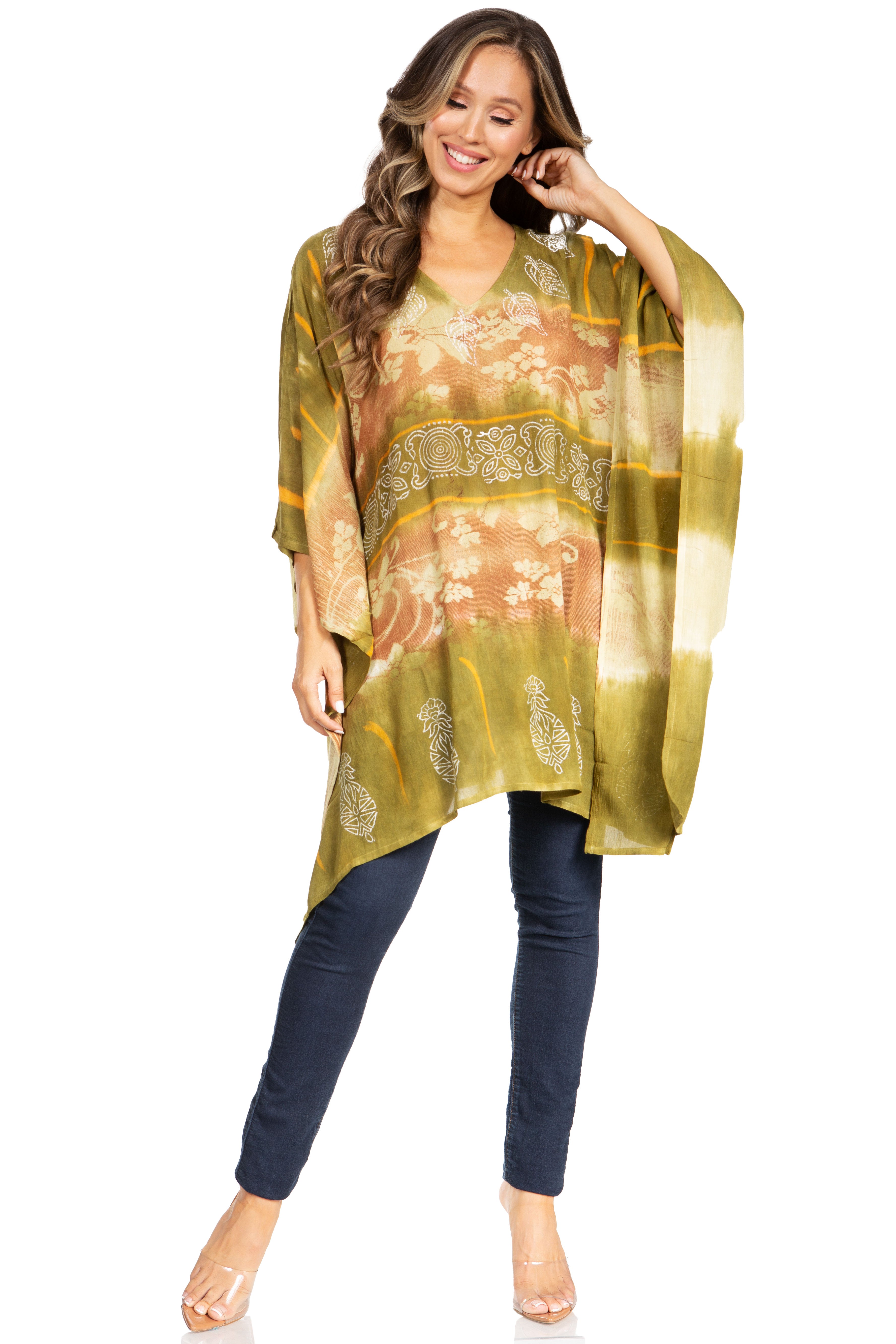 Sakkas - Adalwin Second Tie Dye Desert Sun Circle Poncho Tunic Top Blouse W/Embroidery