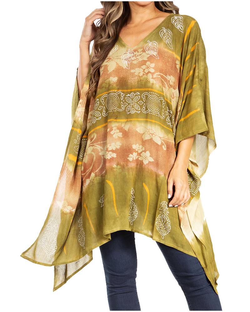 Sakkas - Adalwin Second Tie Dye Desert Sun Circle Poncho Tunic Top Blouse W/Embroidery
