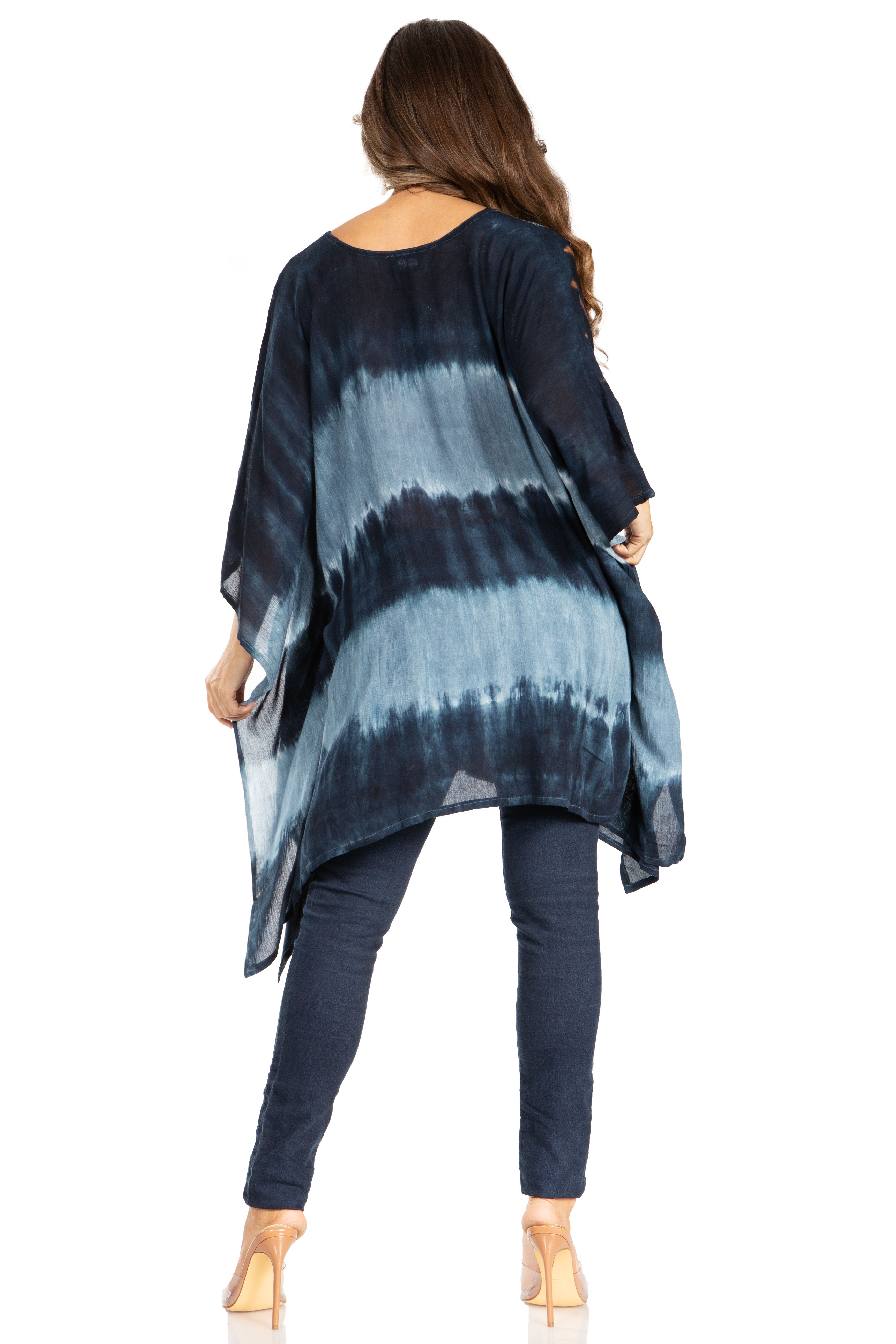 Sakkas - Adalwin Second Tie Dye Desert Sun Circle Poncho Tunic Top Blouse W/Embroidery