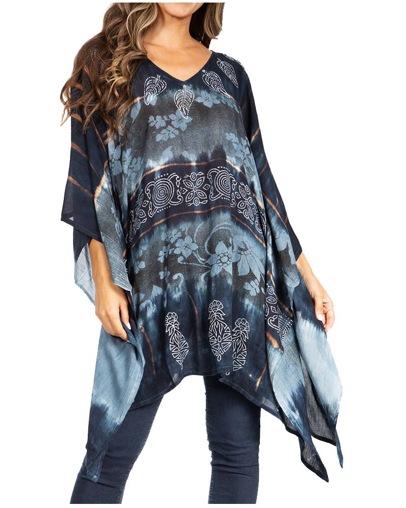 Sakkas - Adalwin Second Tie Dye Desert Sun Circle Poncho Tunic Top Blouse W/Embroidery