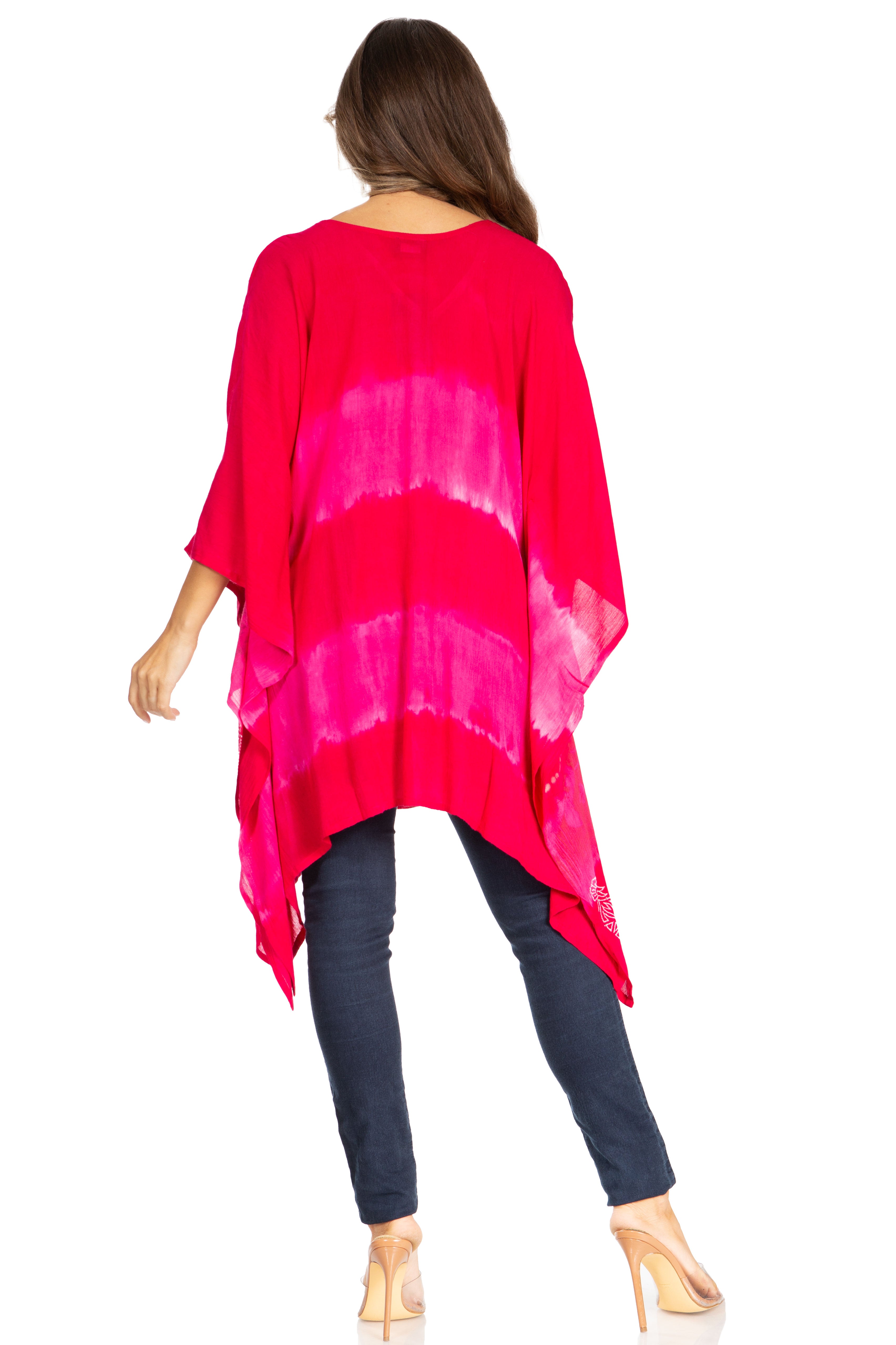 Sakkas - Adalwin Second Tie Dye Desert Sun Circle Poncho Tunic Top Blouse W/Embroidery