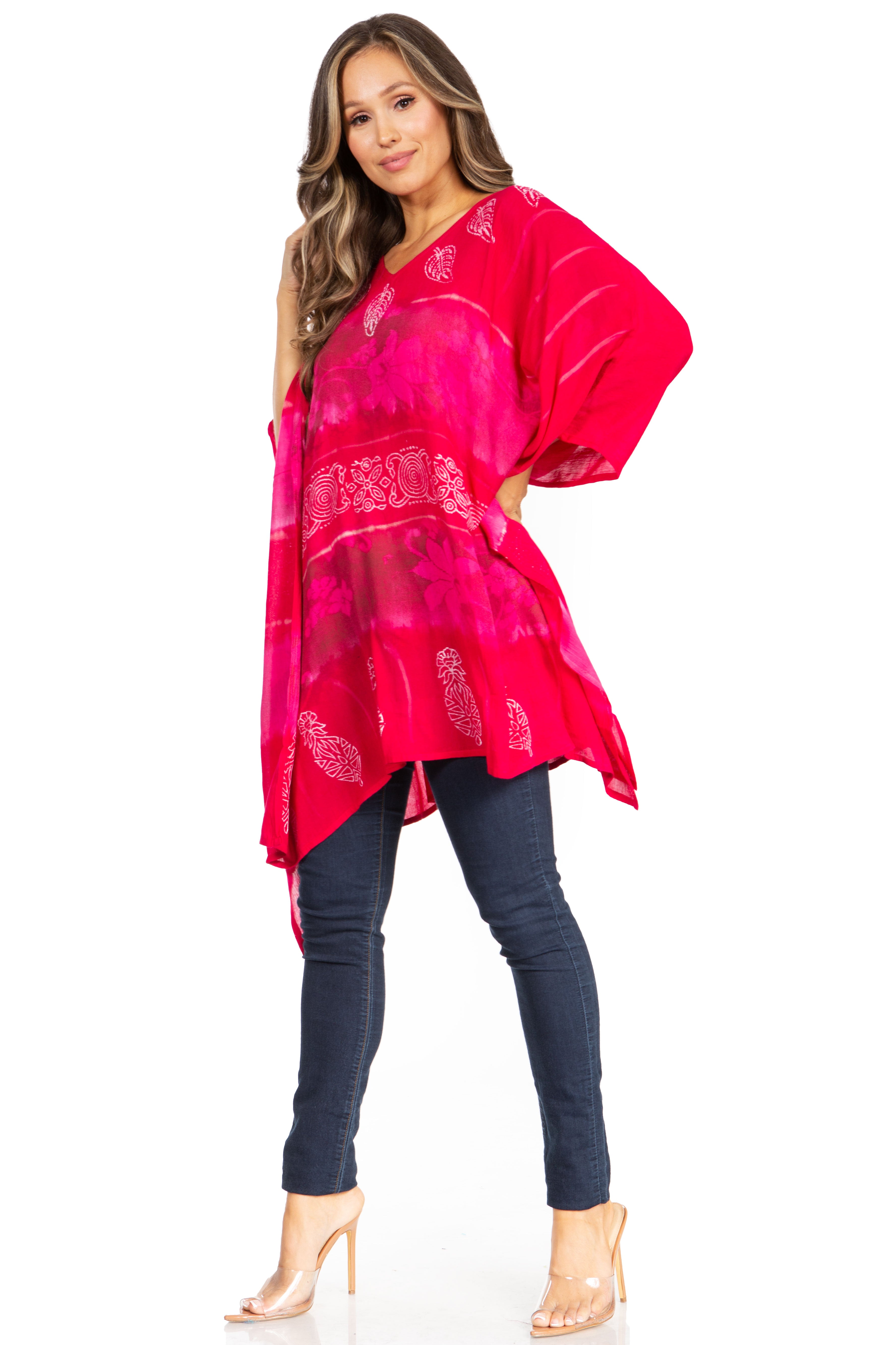 Sakkas - Adalwin Second Tie Dye Desert Sun Circle Poncho Tunic Top Blouse W/Embroidery