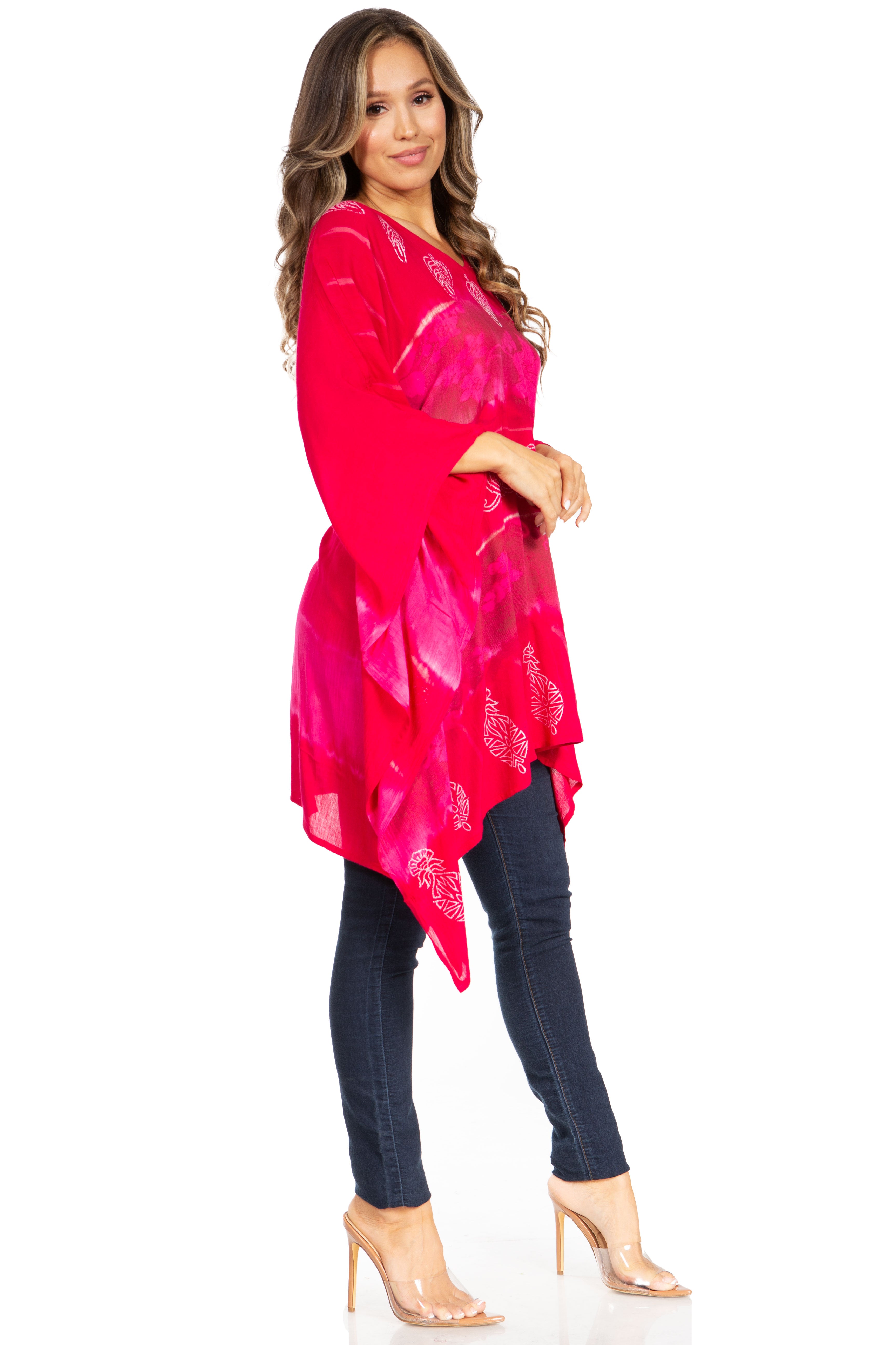 Sakkas - Adalwin Second Tie Dye Desert Sun Circle Poncho Tunic Top Blouse W/Embroidery