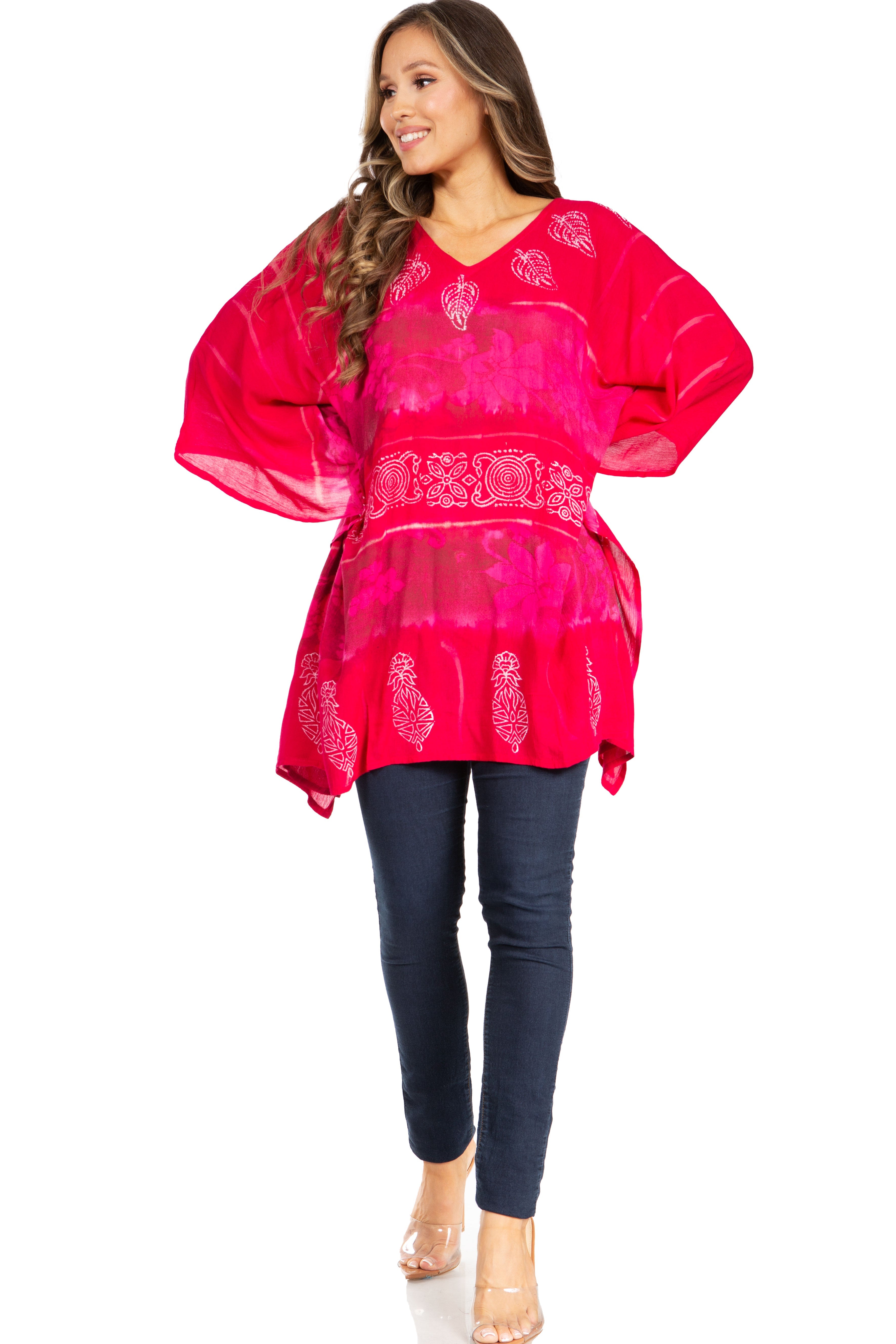 Sakkas - Adalwin Second Tie Dye Desert Sun Circle Poncho Tunic Top Blouse W/Embroidery