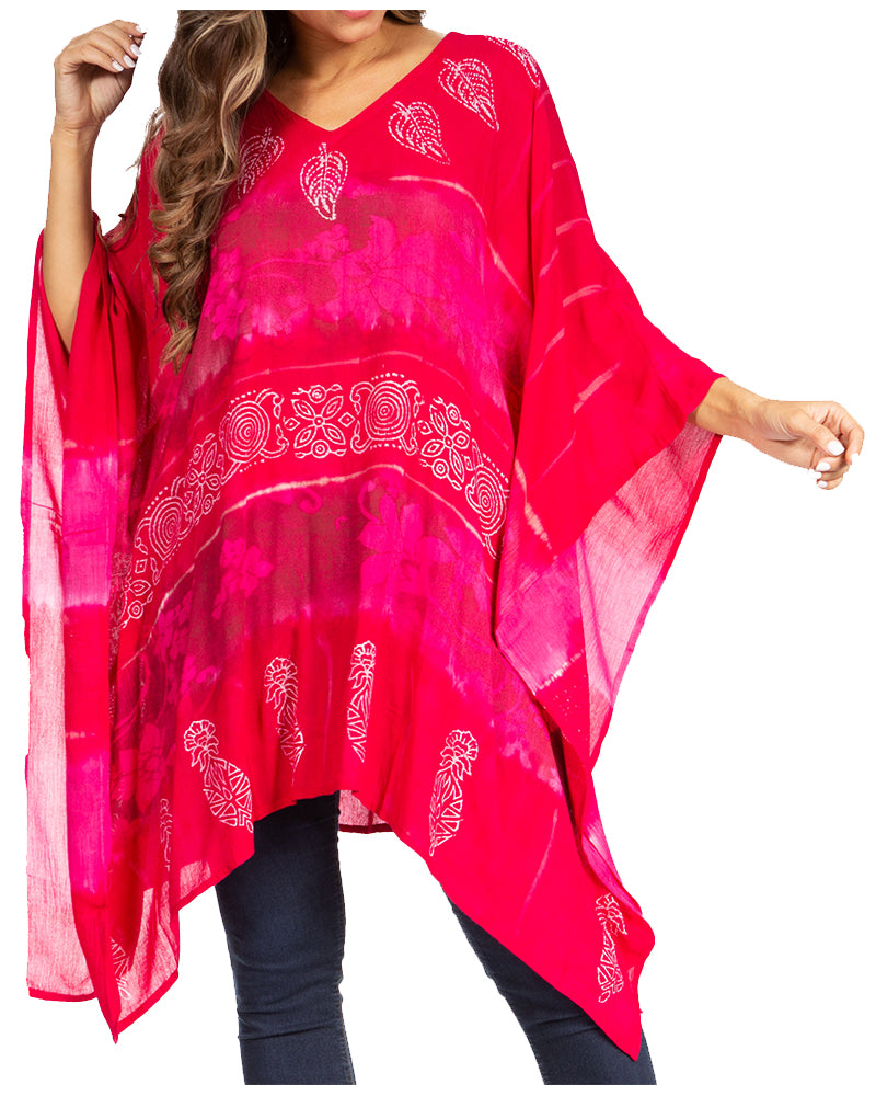 Sakkas - Adalwin Second Tie Dye Desert Sun Circle Poncho Tunic Top Blouse W/Embroidery
