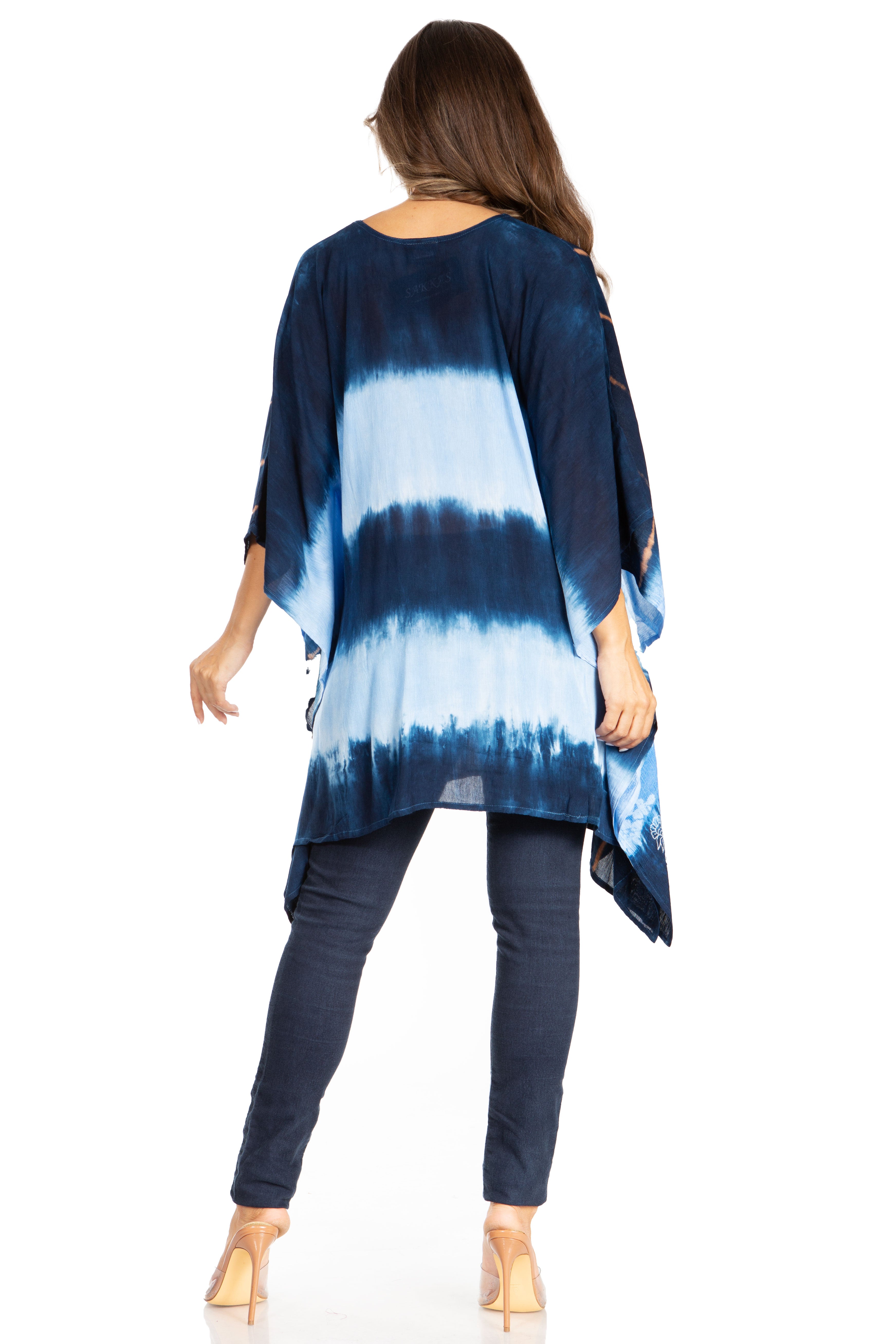 Sakkas - Adalwin Second Tie Dye Desert Sun Circle Poncho Tunic Top Blouse W/Embroidery