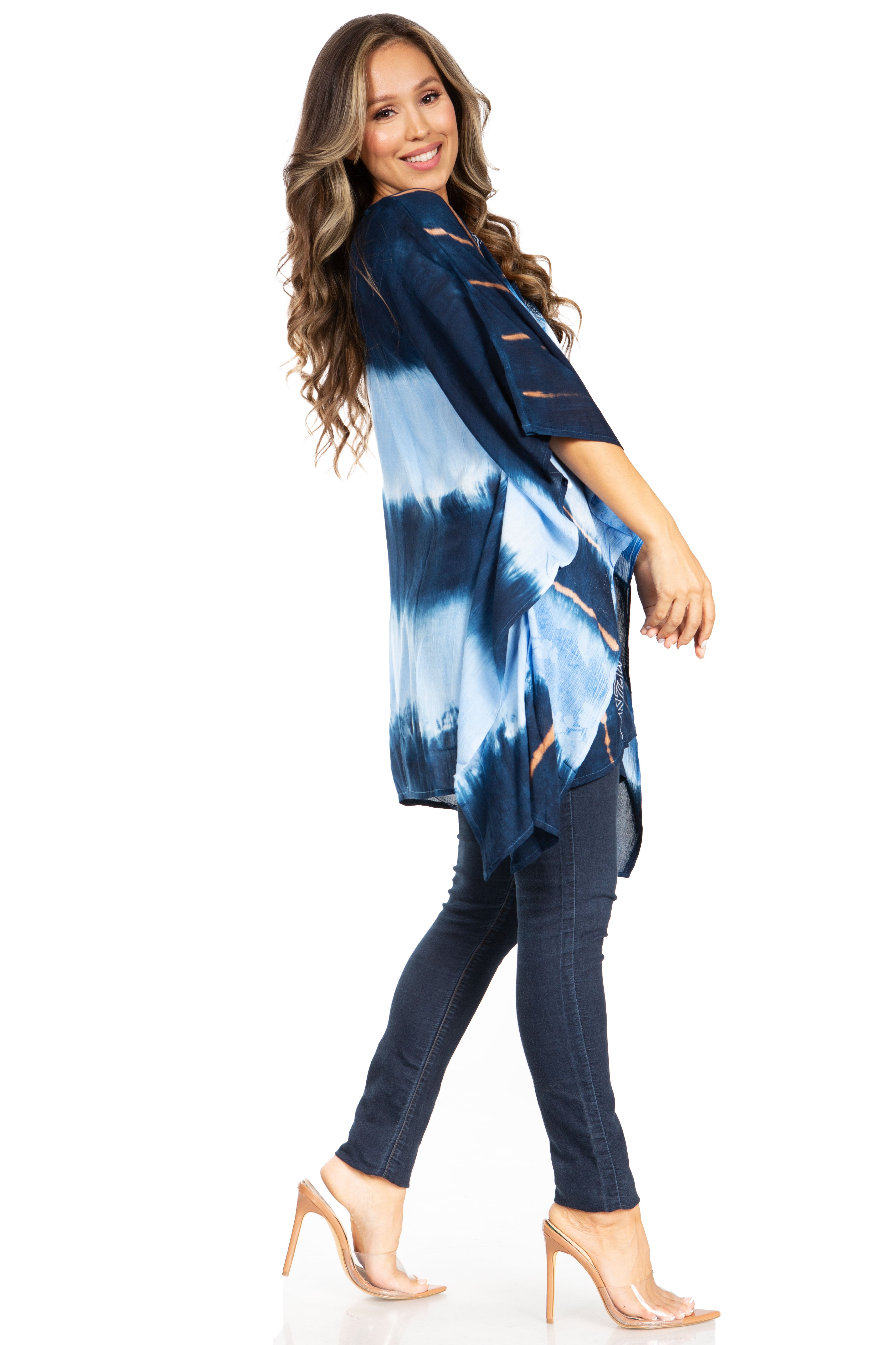 Sakkas - Adalwin Second Tie Dye Desert Sun Circle Poncho Tunic Top Blouse W/Embroidery