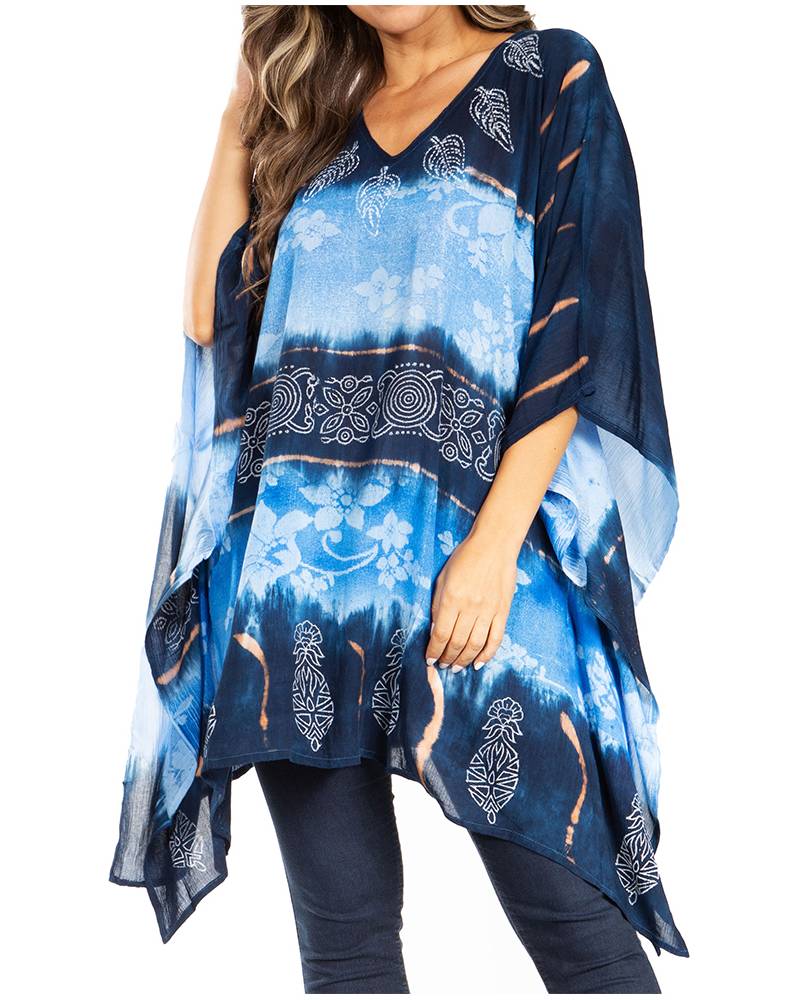 Sakkas - Adalwin Second Tie Dye Desert Sun Circle Poncho Tunic Top Blouse W/Embroidery
