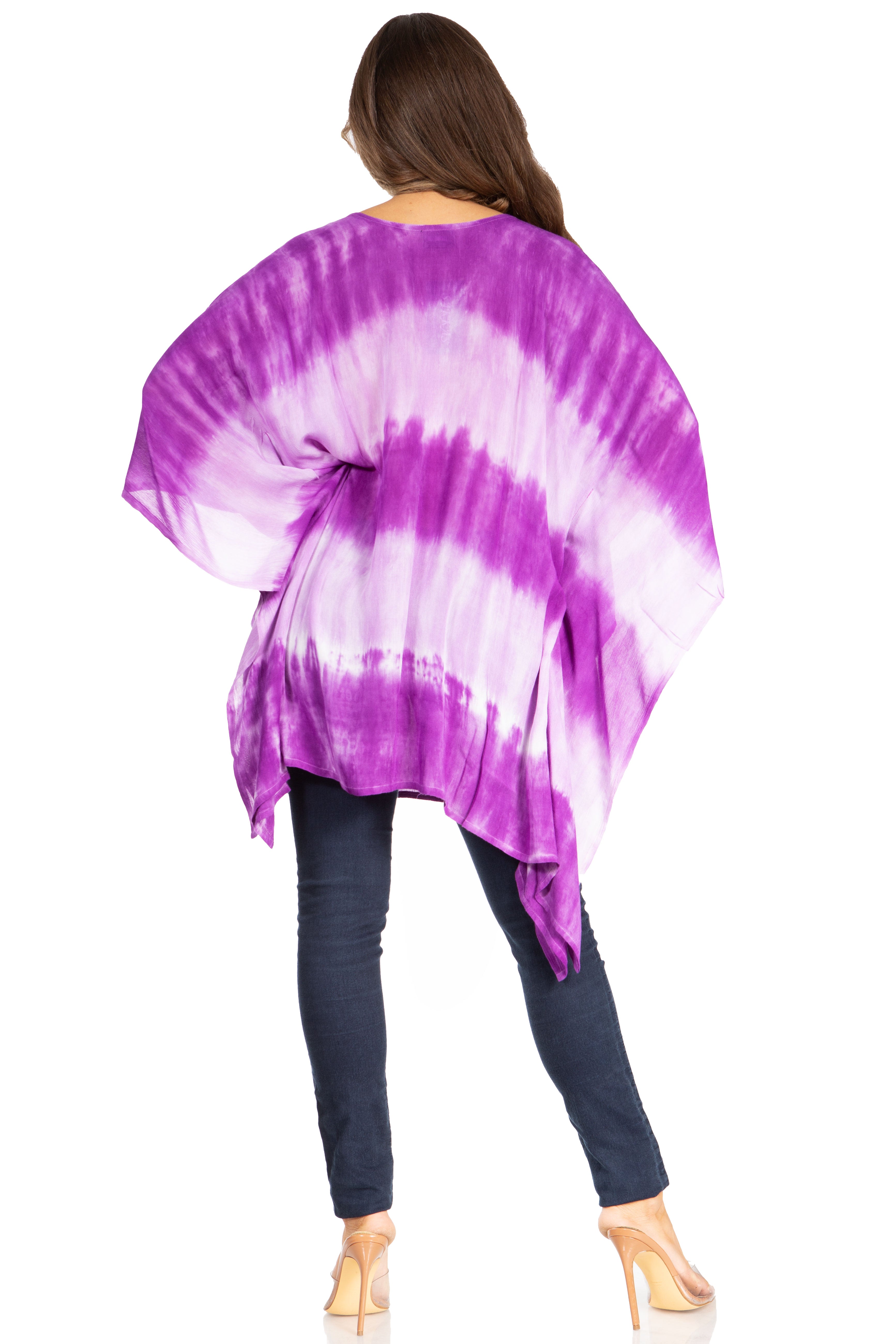 Sakkas - Adalwin Second Tie Dye Desert Sun Circle Poncho Tunic Top Blouse W/Embroidery