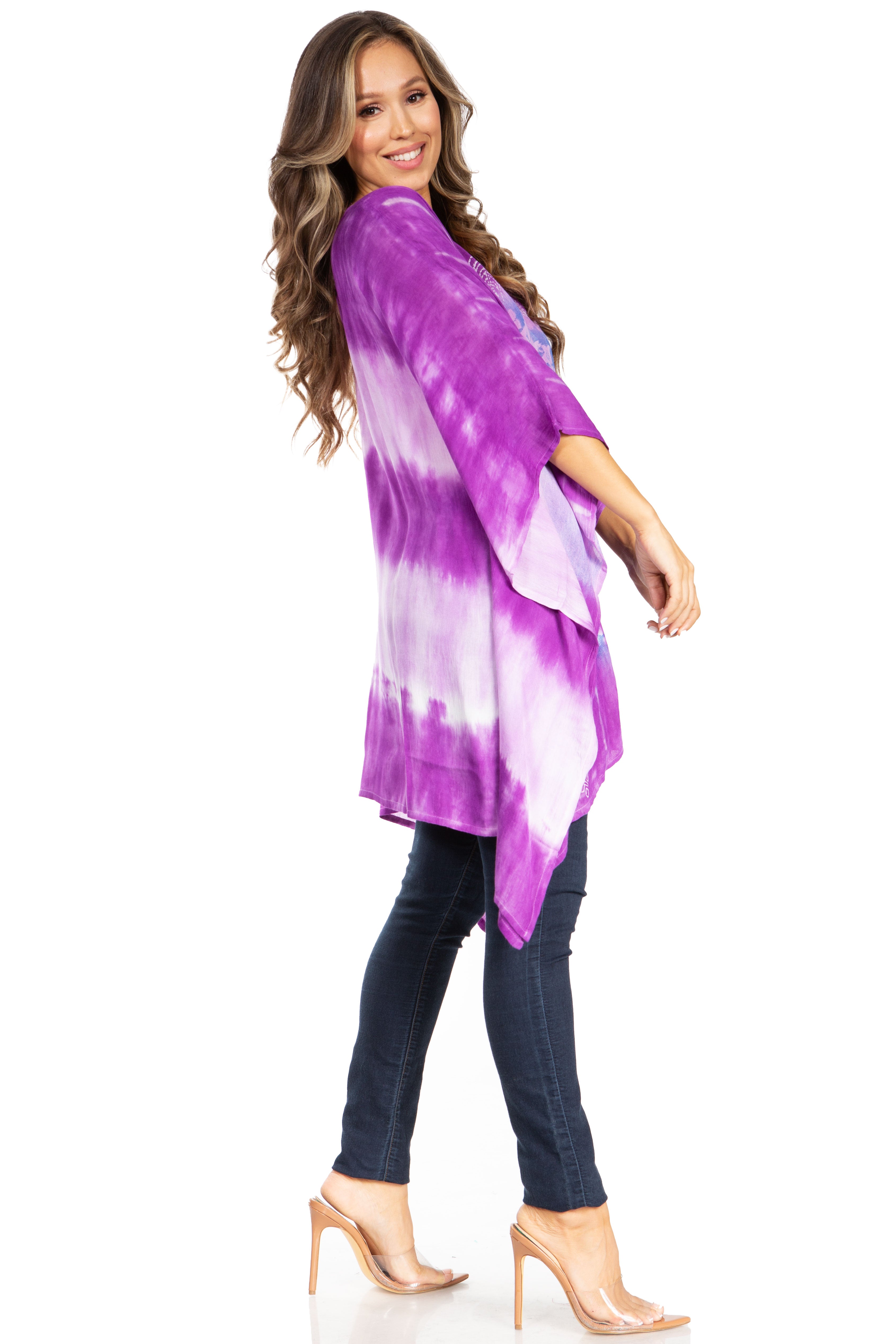Sakkas - Adalwin Second Tie Dye Desert Sun Circle Poncho Tunic Top Blouse W/Embroidery