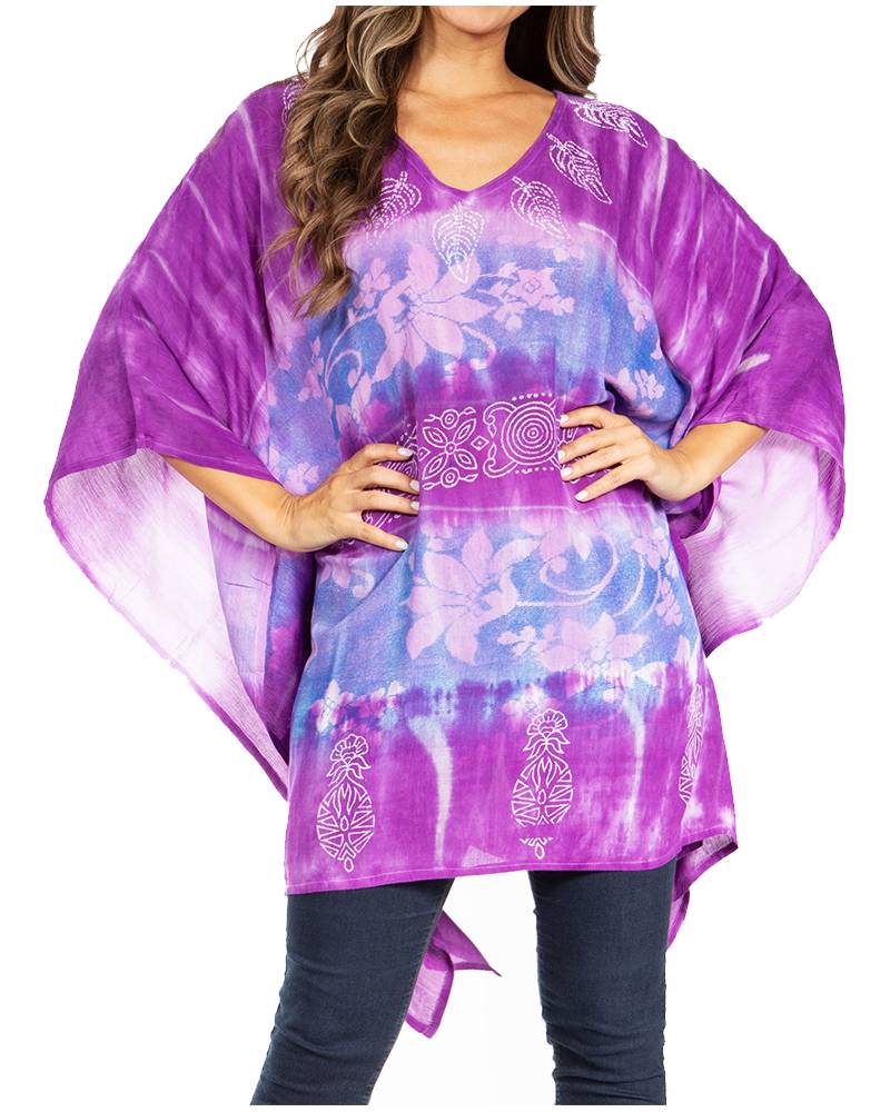 Sakkas - Adalwin Second Tie Dye Desert Sun Circle Poncho Tunic Top Blouse W/Embroidery