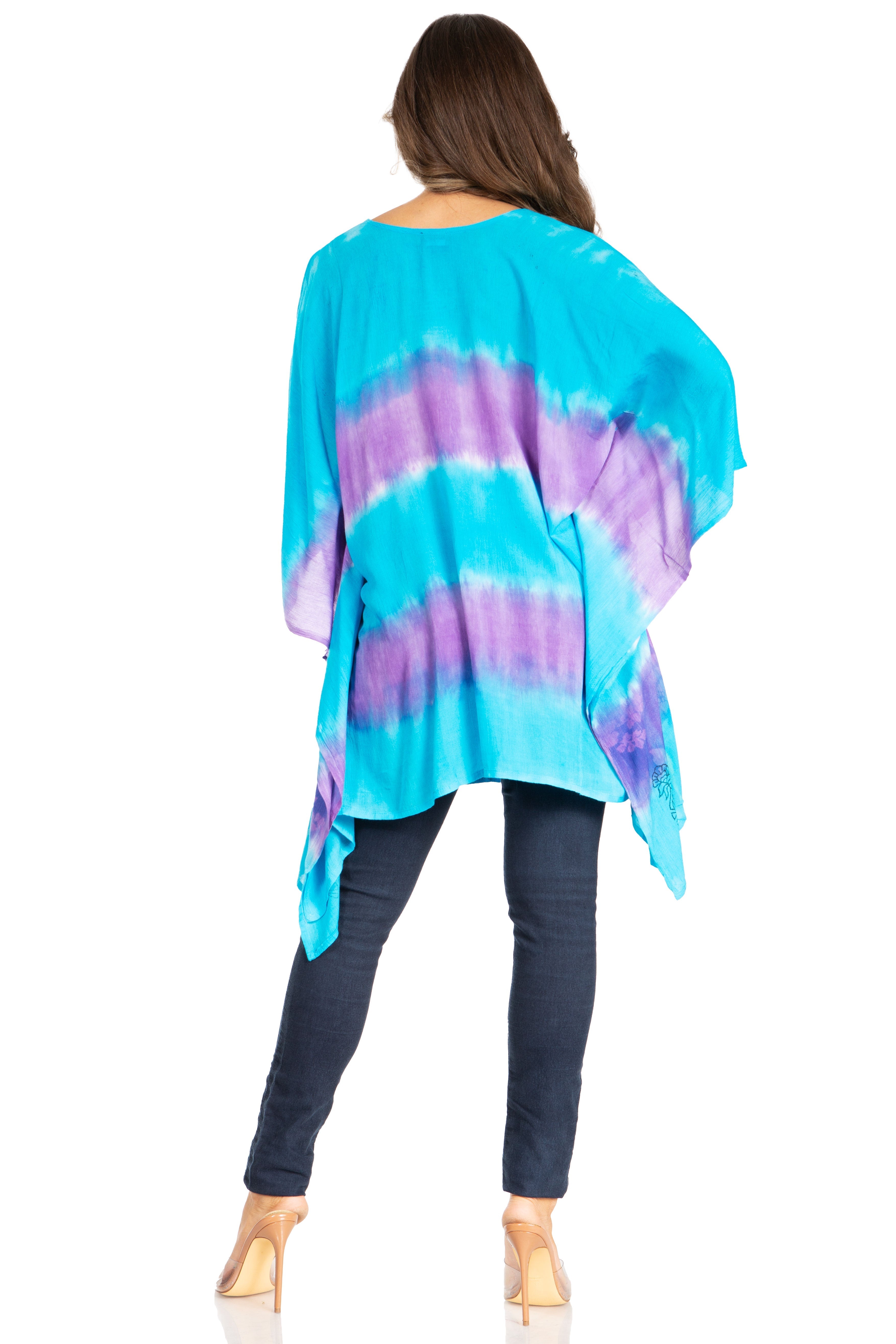 Sakkas - Adalwin Second Tie Dye Desert Sun Circle Poncho Tunic Top Blouse W/Embroidery