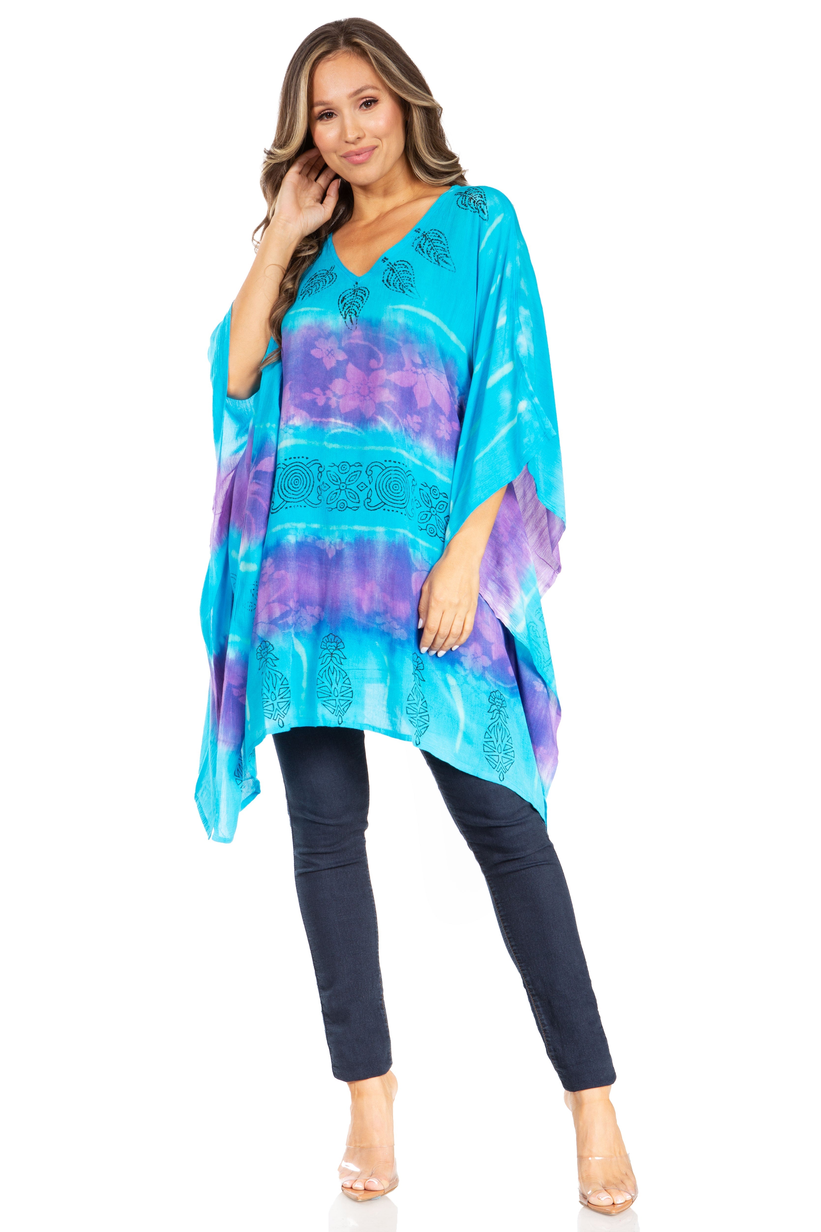 Sakkas - Adalwin Second Tie Dye Desert Sun Circle Poncho Tunic Top Blouse W/Embroidery