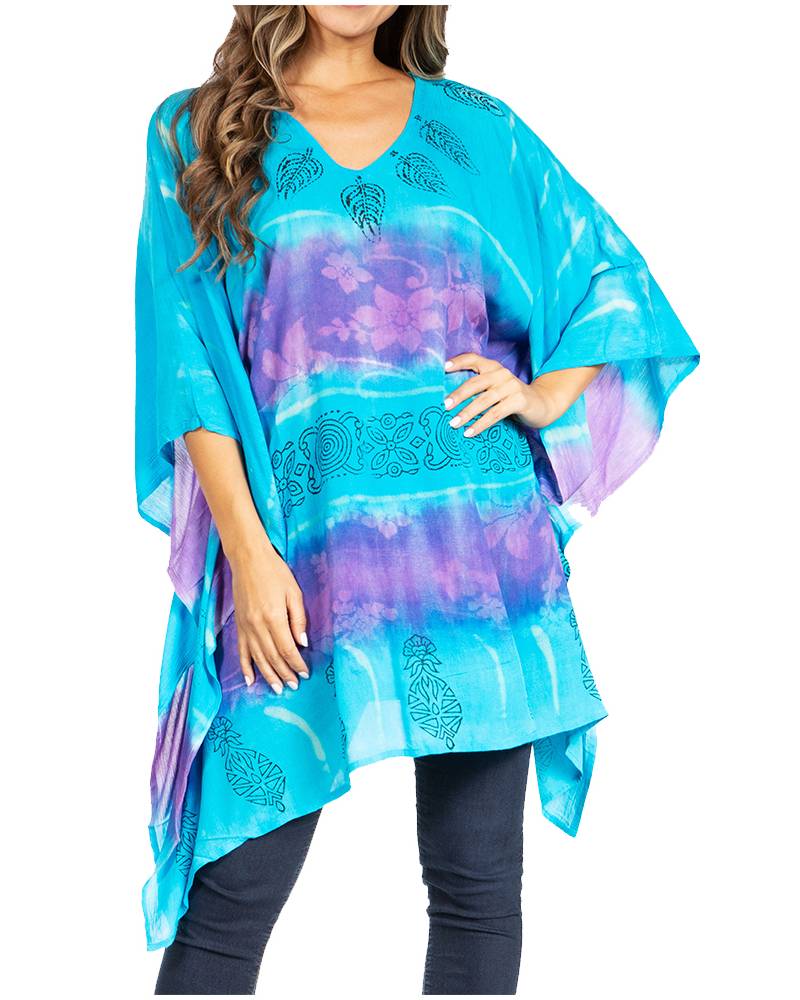 Sakkas - Adalwin Second Tie Dye Desert Sun Circle Poncho Tunic Top Blouse W/Embroidery