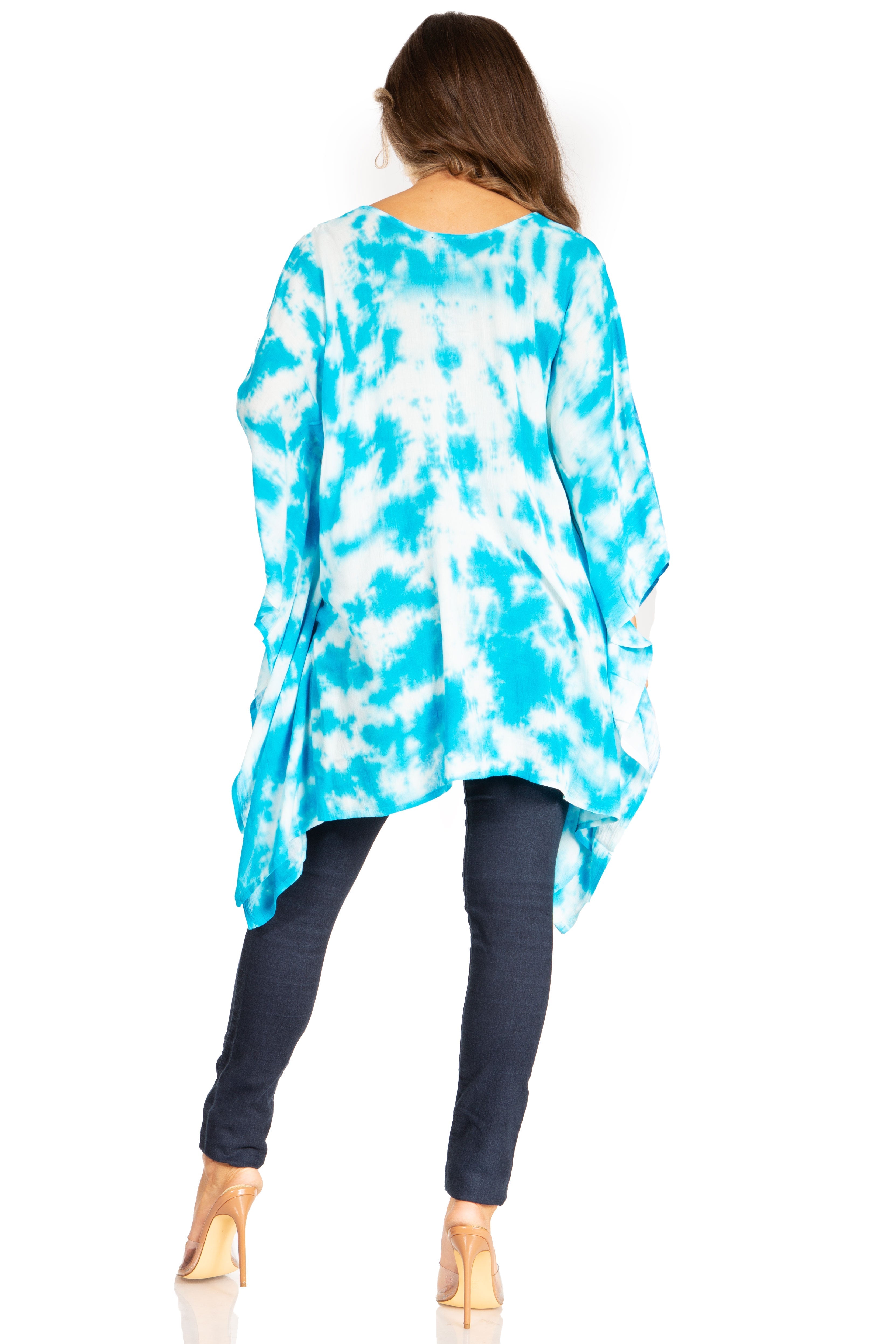 Sakkas - Adalwin Second Tie Dye Desert Sun Circle Poncho Tunic Top Blouse W/Embroidery