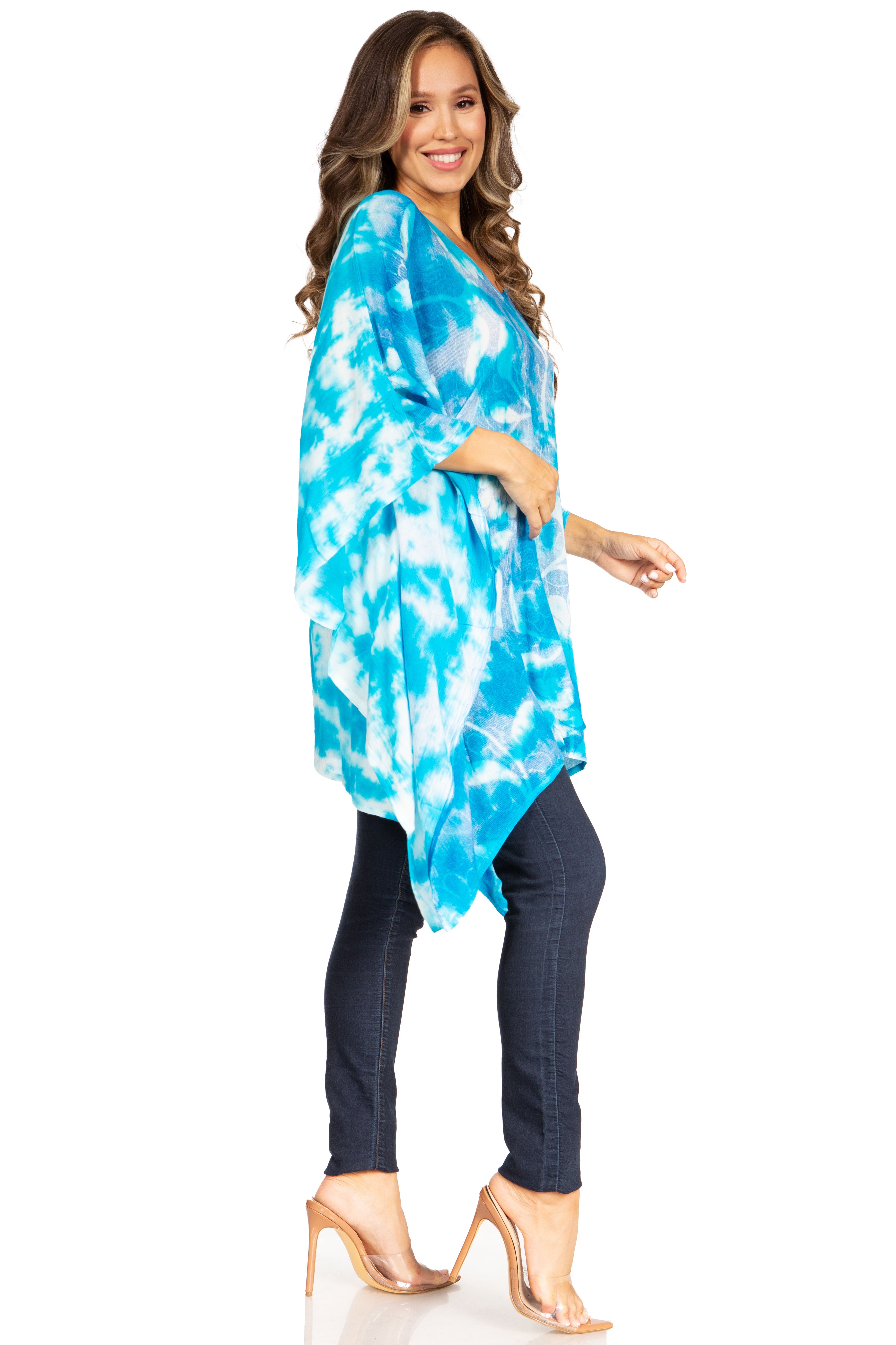 Sakkas - Adalwin Second Tie Dye Desert Sun Circle Poncho Tunic Top Blouse W/Embroidery
