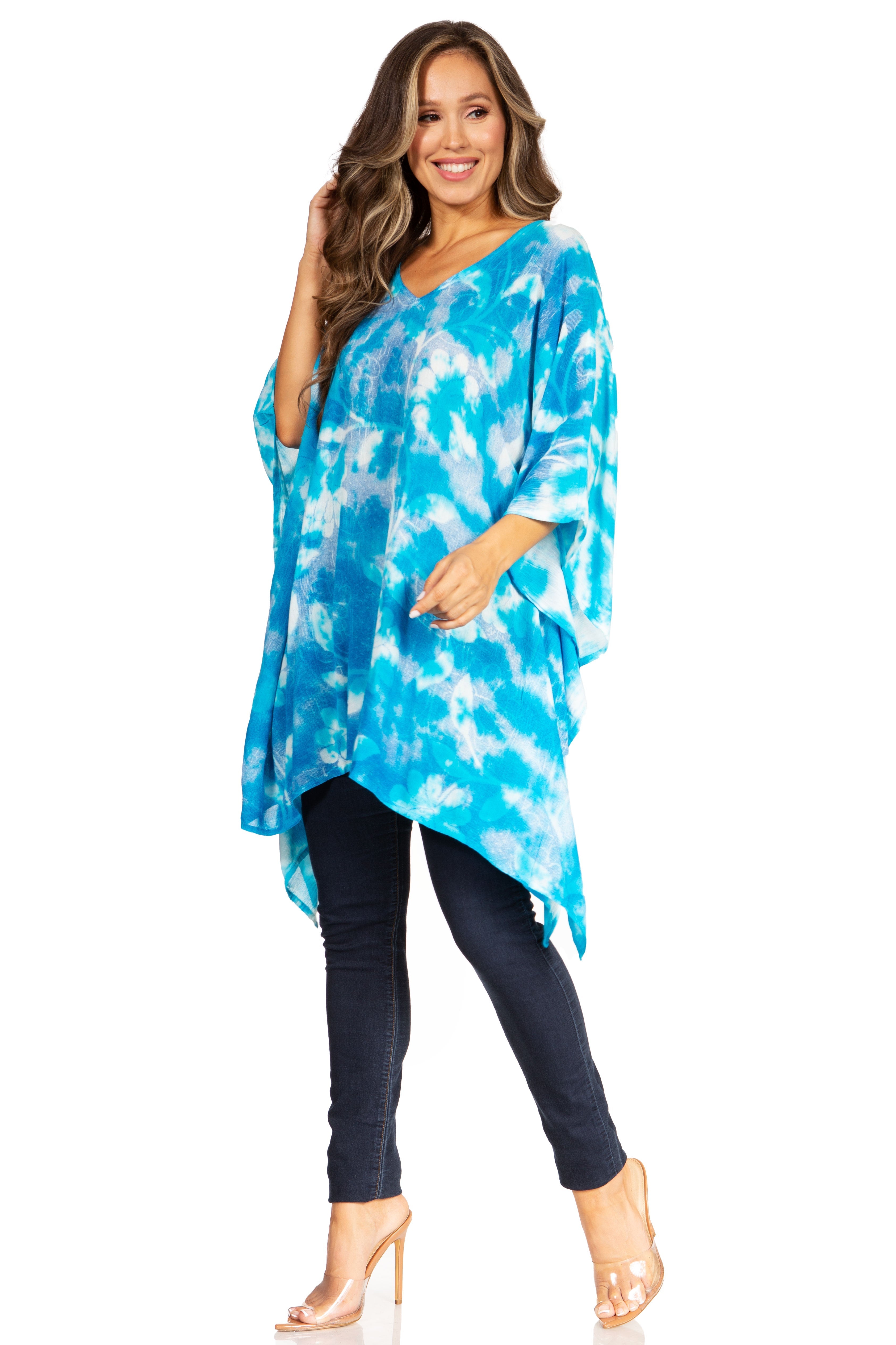 Sakkas - Adalwin Second Tie Dye Desert Sun Circle Poncho Tunic Top Blouse W/Embroidery