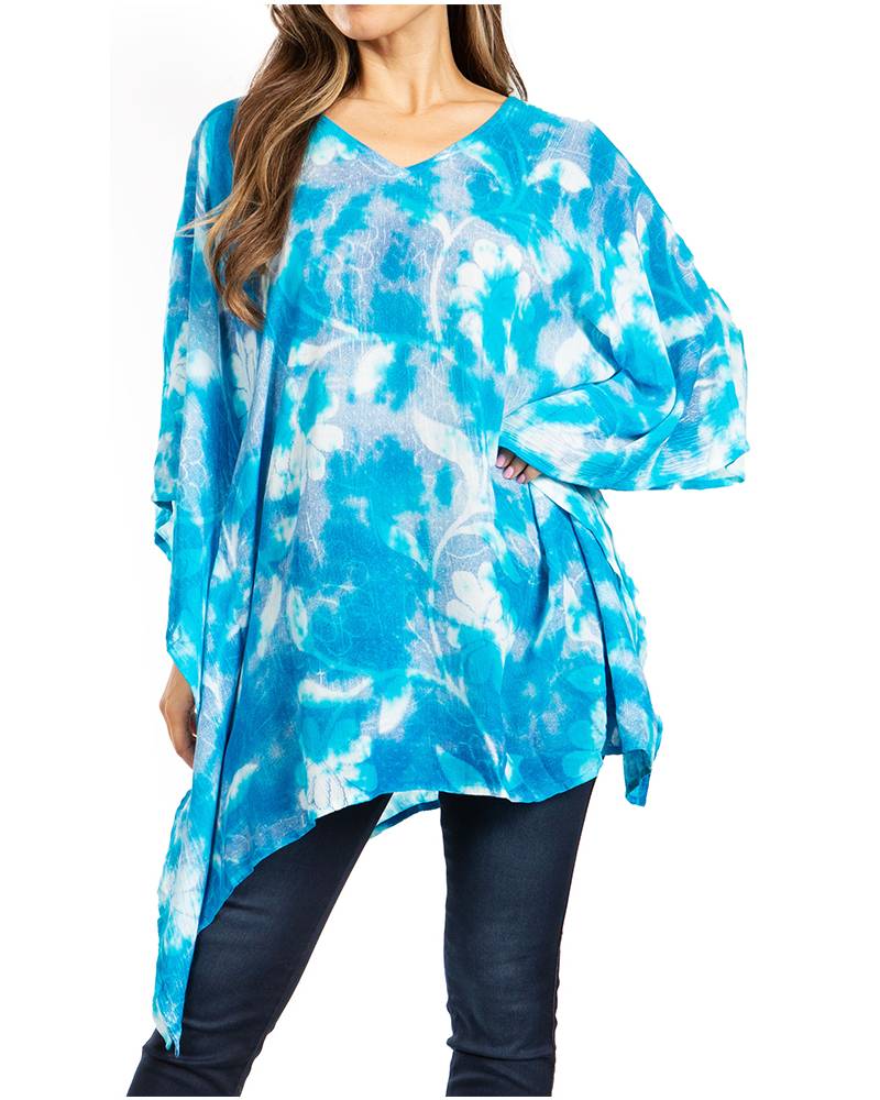 Sakkas - Adalwin Second Tie Dye Desert Sun Circle Poncho Tunic Top Blouse W/Embroidery