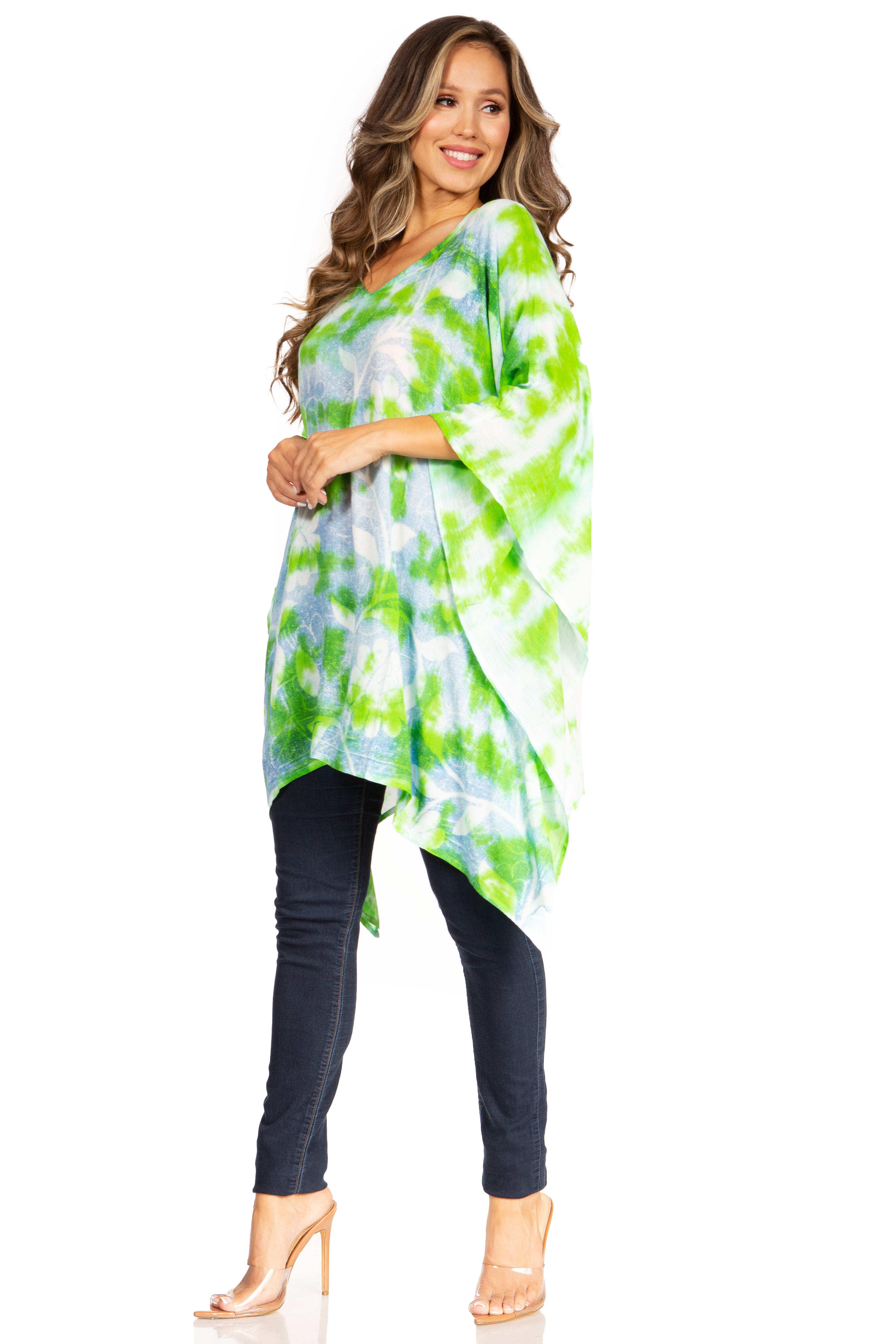 Sakkas - Adalwin Second Tie Dye Desert Sun Circle Poncho Tunic Top Blouse W/Embroidery