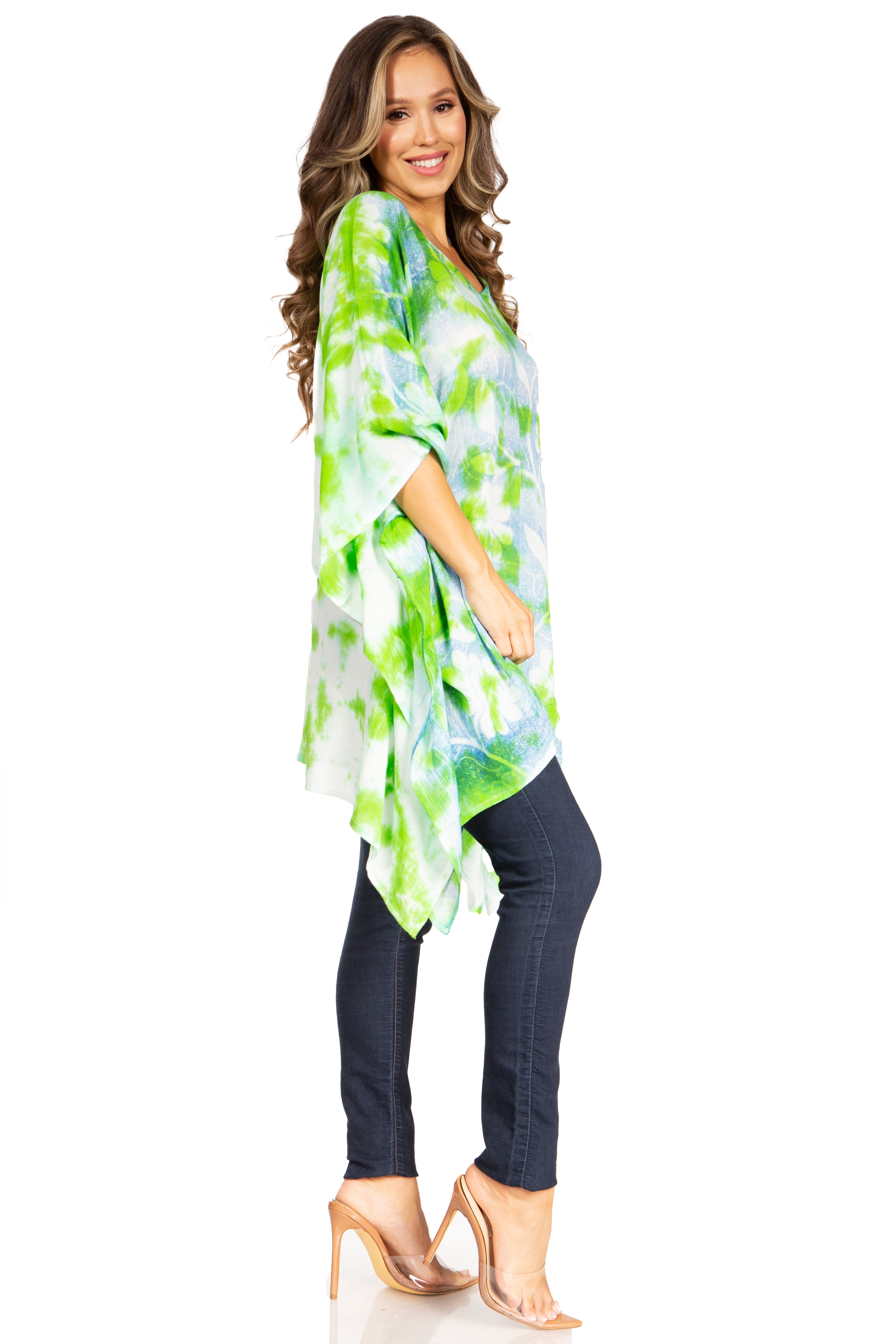 Sakkas - Adalwin Second Tie Dye Desert Sun Circle Poncho Tunic Top Blouse W/Embroidery