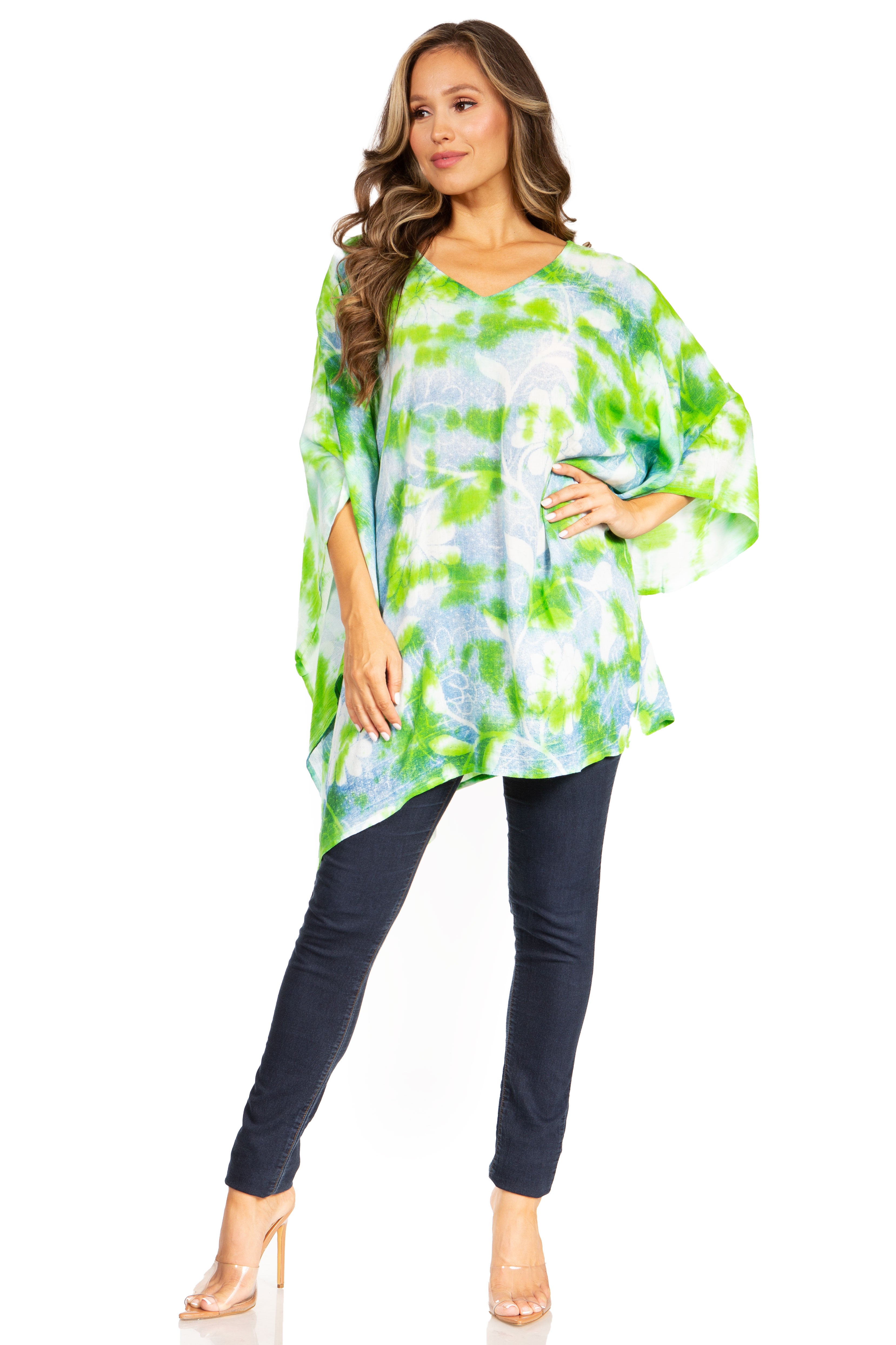 Sakkas - Adalwin Second Tie Dye Desert Sun Circle Poncho Tunic Top Blouse W/Embroidery
