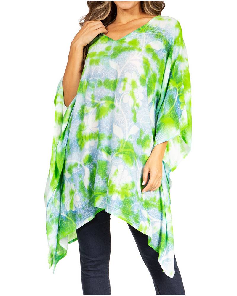 Sakkas - Adalwin Second Tie Dye Desert Sun Circle Poncho Tunic Top Blouse W/Embroidery