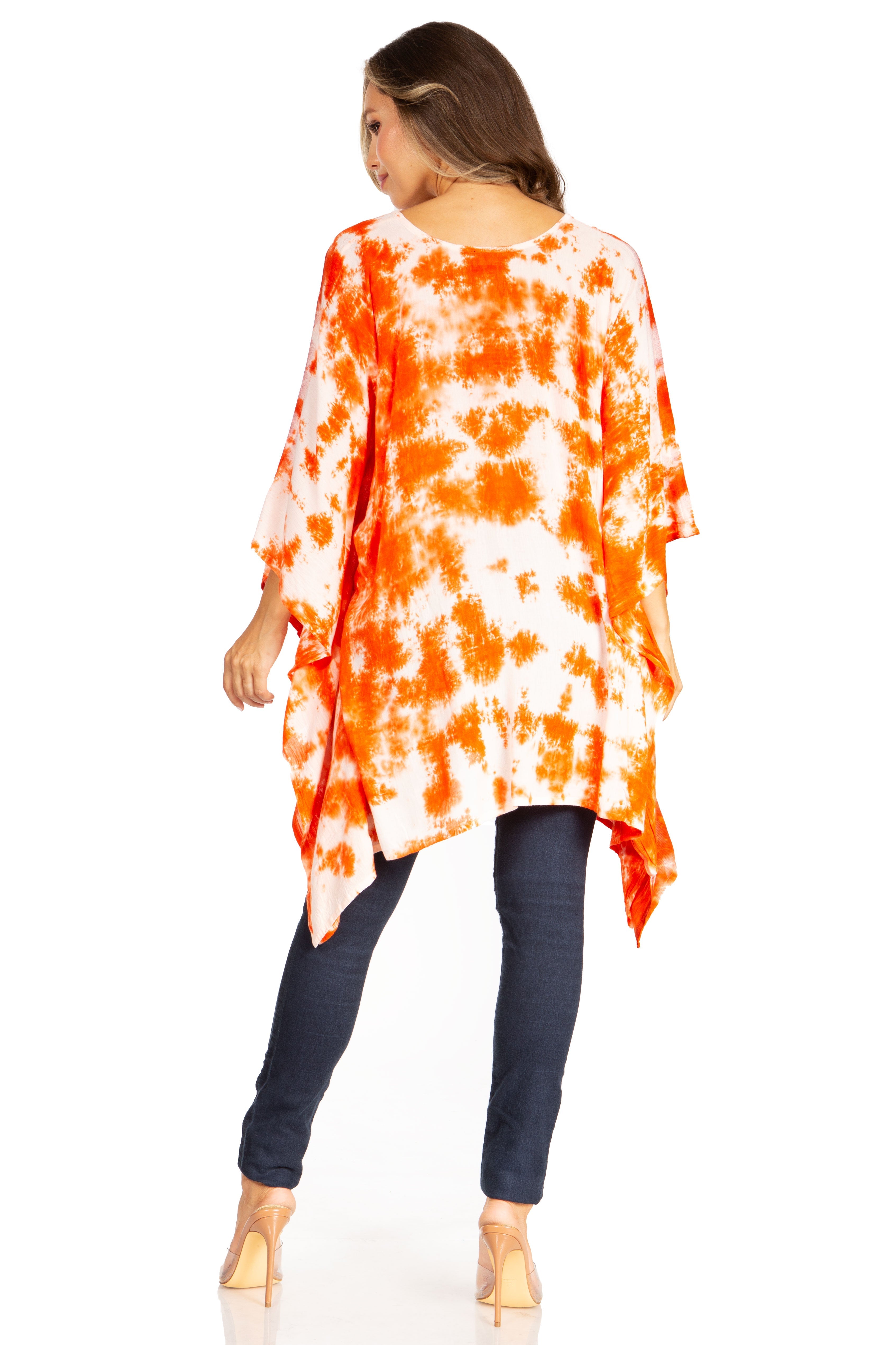 Sakkas - Adalwin Second Tie Dye Desert Sun Circle Poncho Tunic Top Blouse W/Embroidery