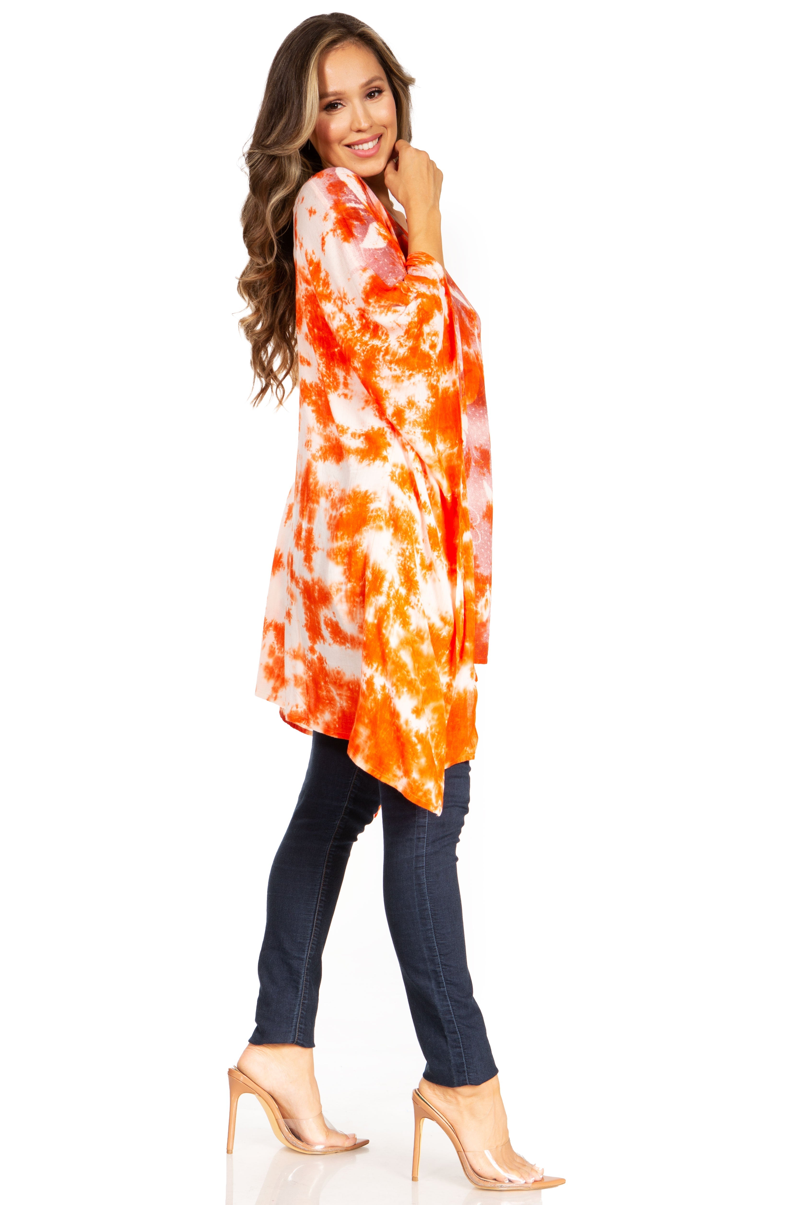 Sakkas - Adalwin Second Tie Dye Desert Sun Circle Poncho Tunic Top Blouse W/Embroidery
