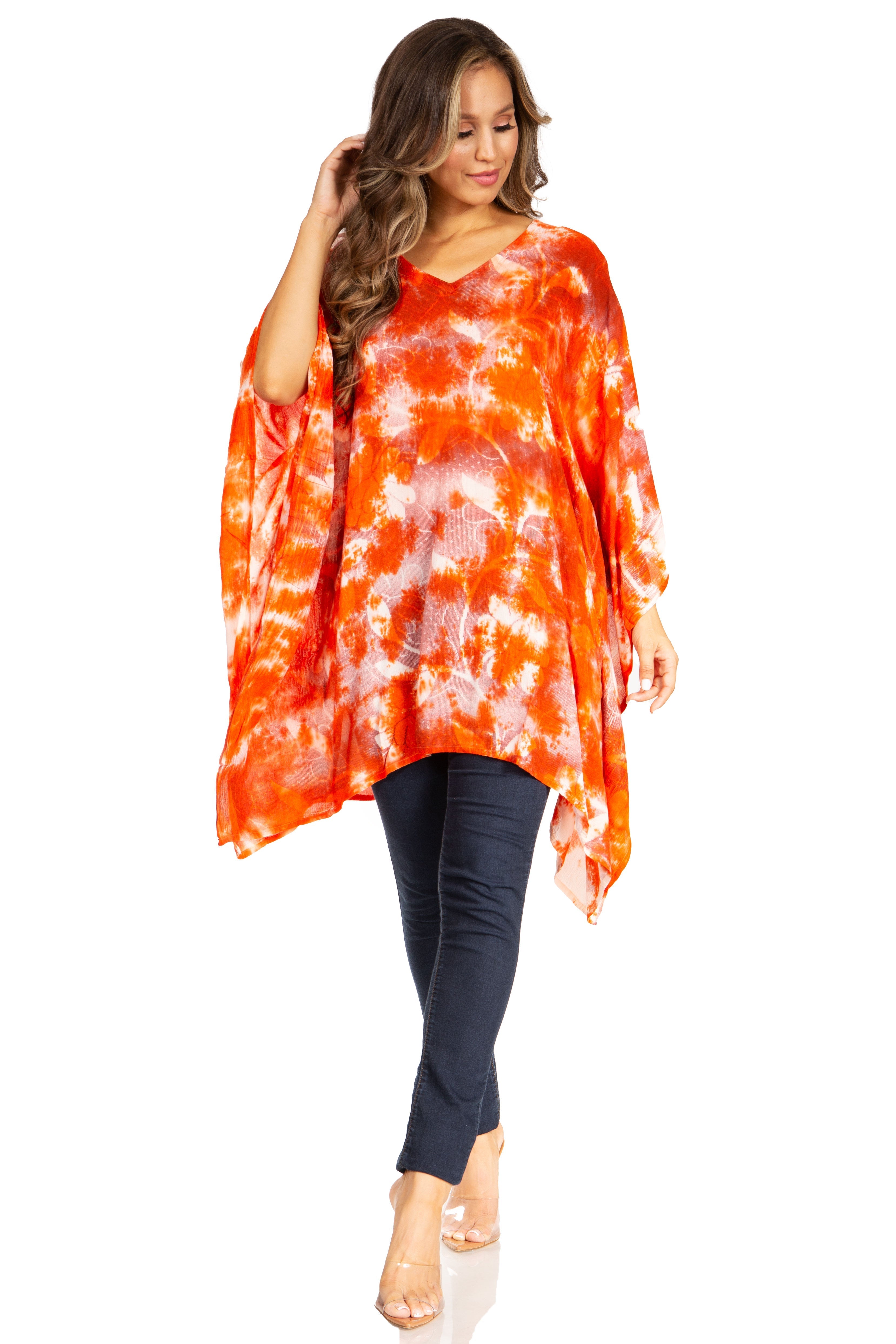 Sakkas - Adalwin Second Tie Dye Desert Sun Circle Poncho Tunic Top Blouse W/Embroidery