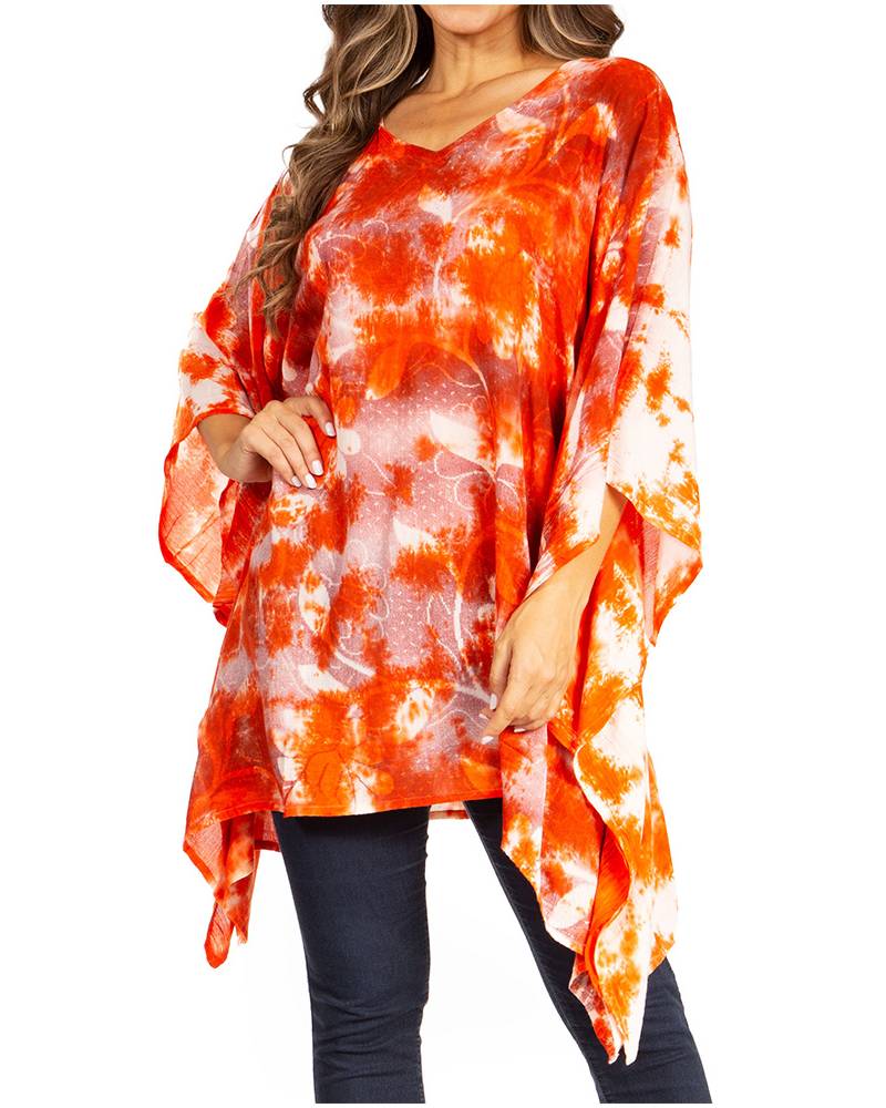Sakkas - Adalwin Second Tie Dye Desert Sun Circle Poncho Tunic Top Blouse W/Embroidery